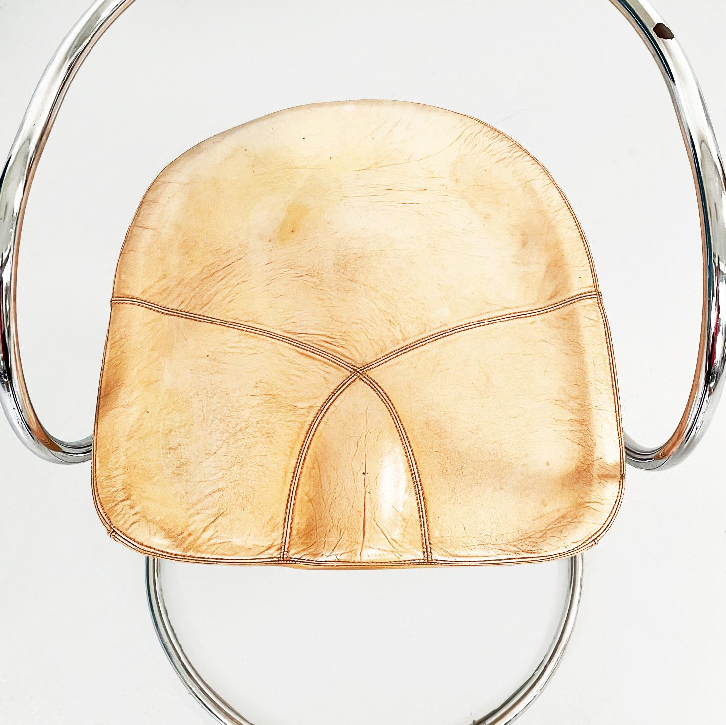 Mid-20th Century Italian MidCentury Brown Leather Steel Chairs by Tatlin Nikol International 1950 For Sale