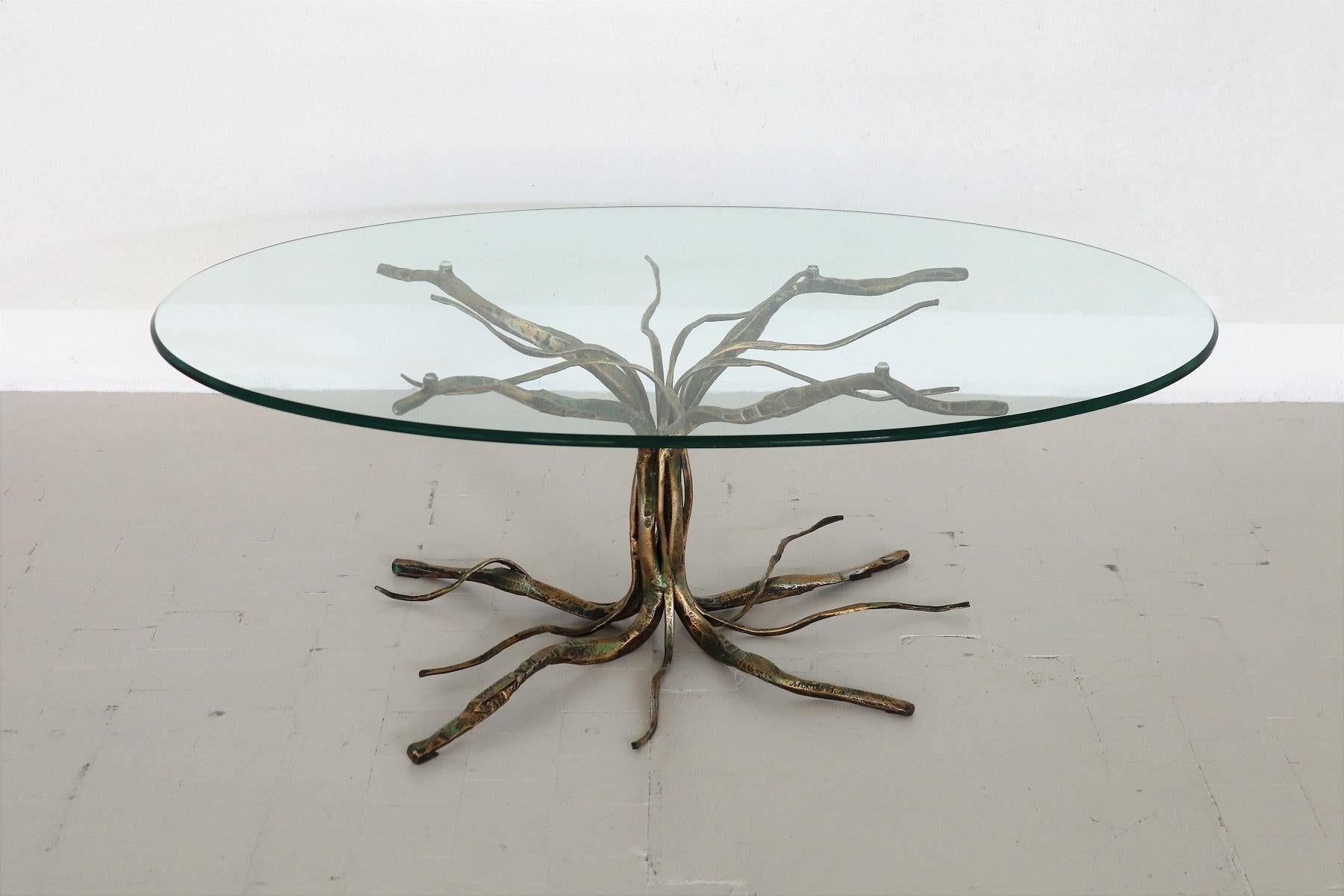 Cristal Table basse brutaliste italienne en forme d'arbre par Salvino Marsura, années 1960 en vente