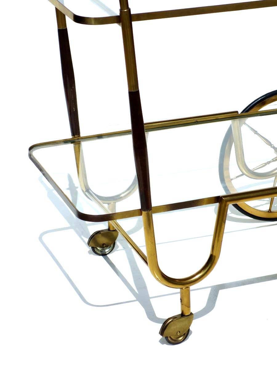 Mid-Century Modern Italian Midcentury by Cesare Lacca 1950s Brass Rosewood Trolley Bar Cart
