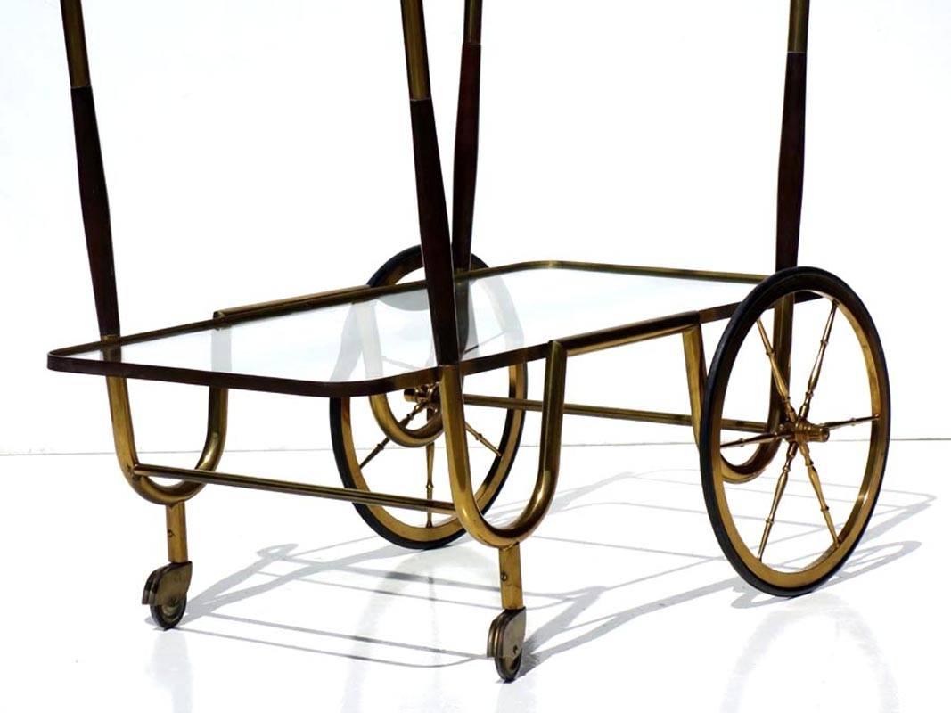 Mid-20th Century Italian Midcentury by Cesare Lacca 1950s Brass Rosewood Trolley Bar Cart