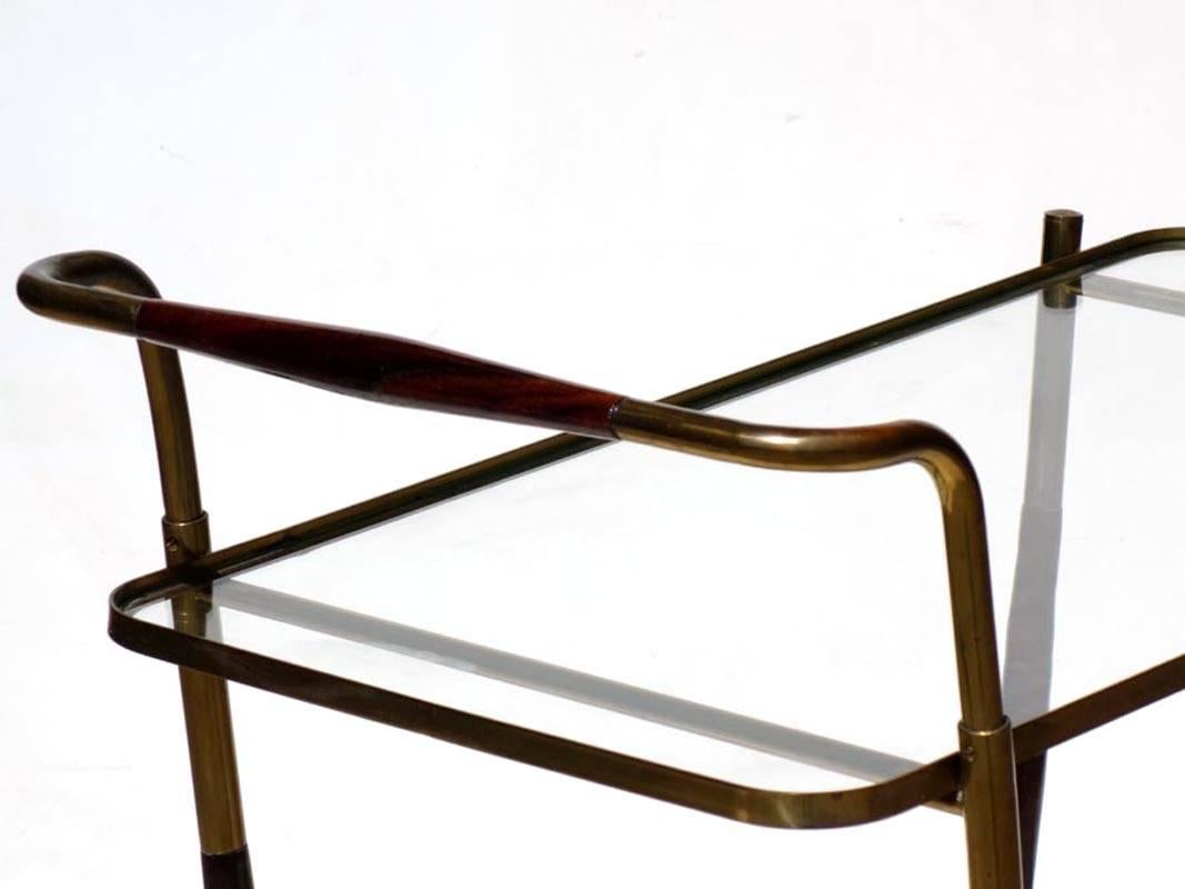 Italian Midcentury by Cesare Lacca 1950s Brass Rosewood Trolley Bar Cart 1