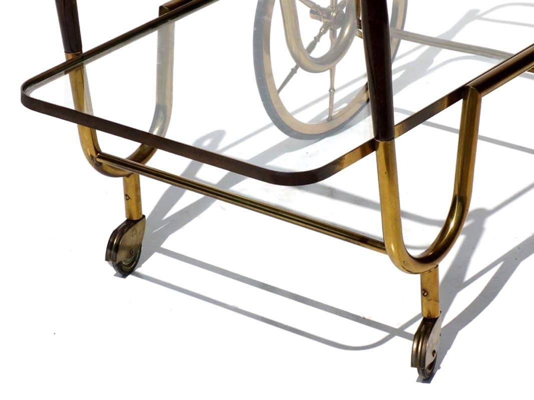 Italian Midcentury by Cesare Lacca 1950s Brass Rosewood Trolley Bar Cart 3
