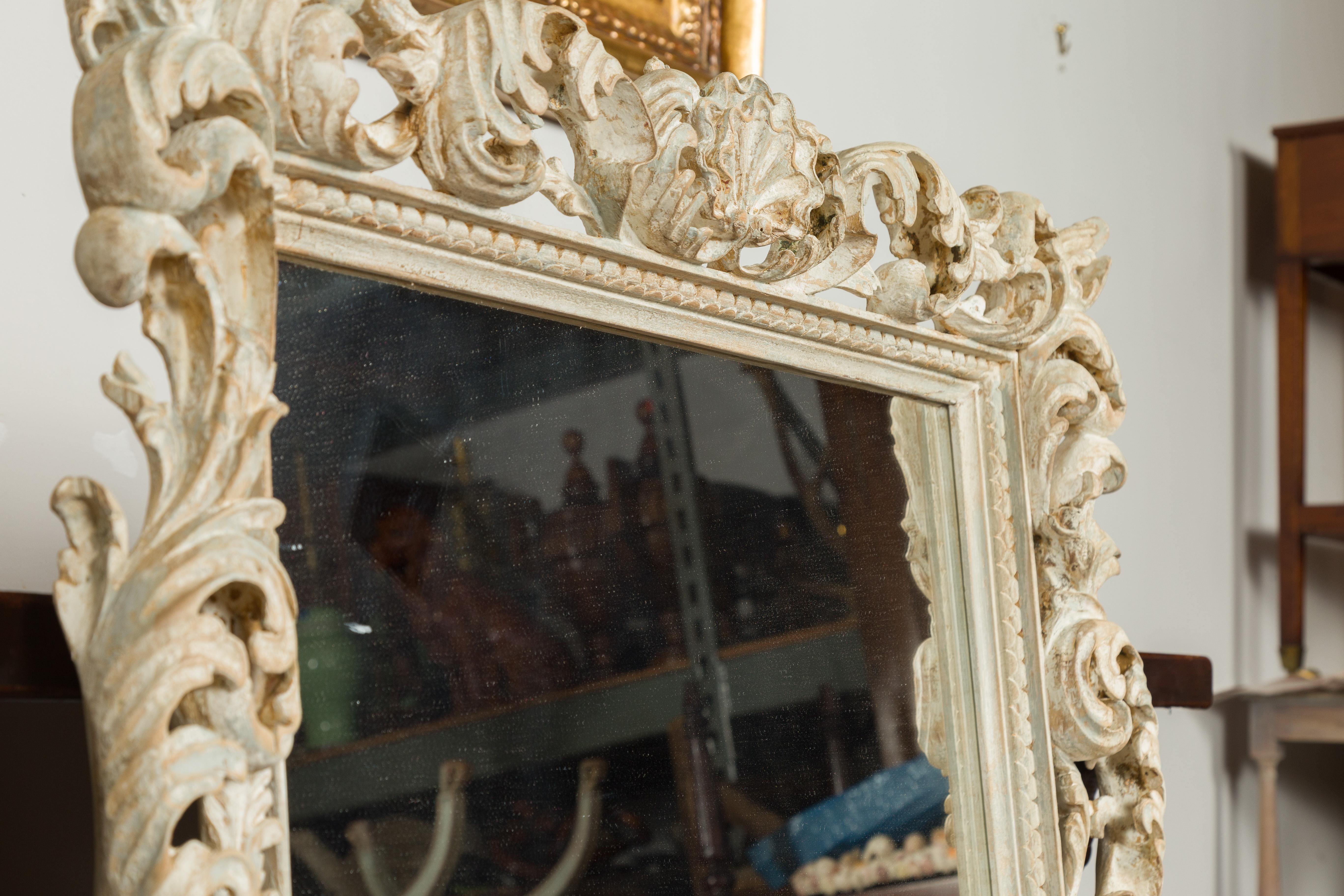 Italian Midcentury Carved Mirror with Scrolling Acanthus Leaves and Shell Motifs 9
