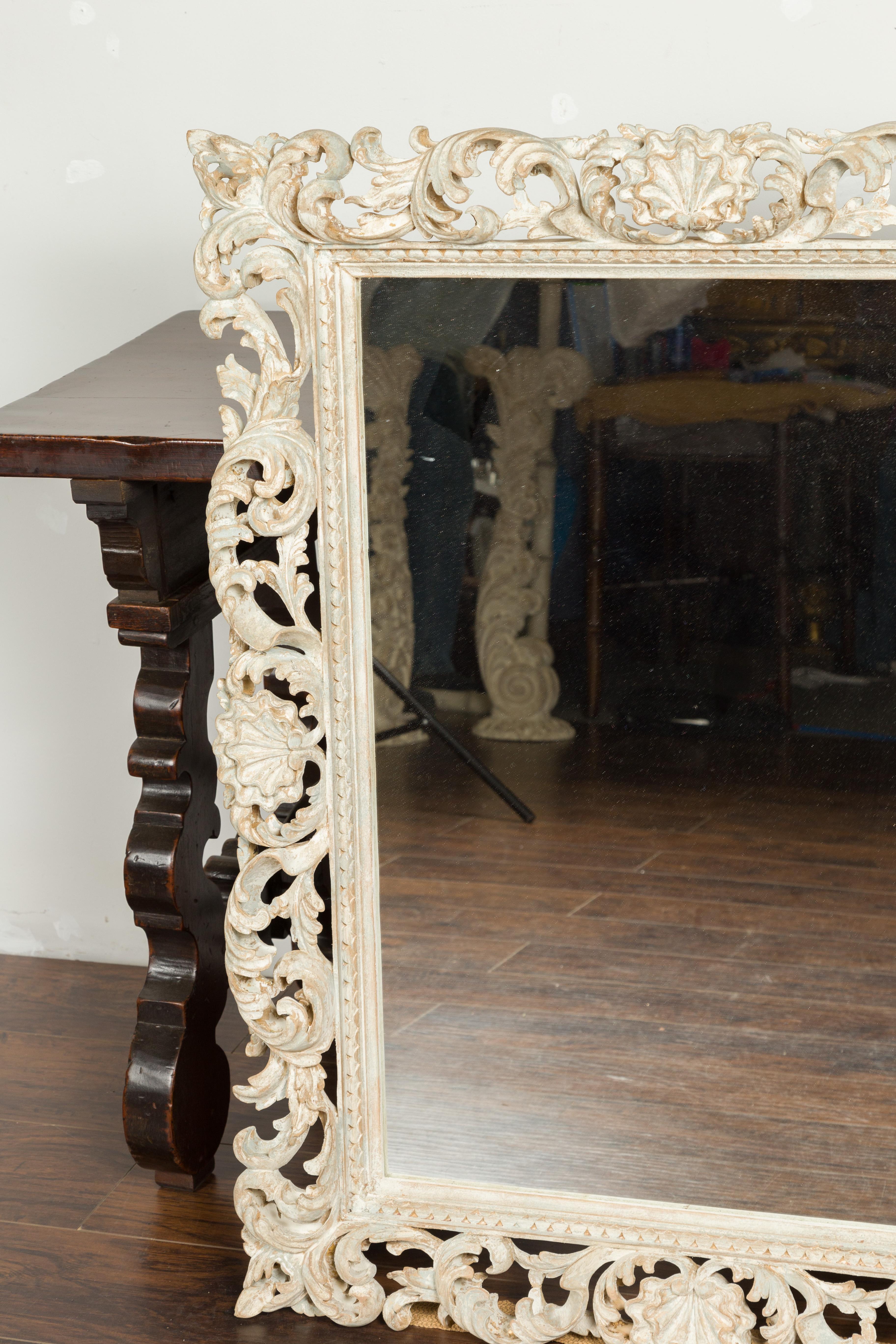 Italian Midcentury Carved Mirror with Scrolling Acanthus Leaves and Shell Motifs In Good Condition In Atlanta, GA