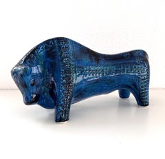 Italian Midcentury Ceramic Bull Rimini Blu by Aldo Londi for Bitossi, 1960s