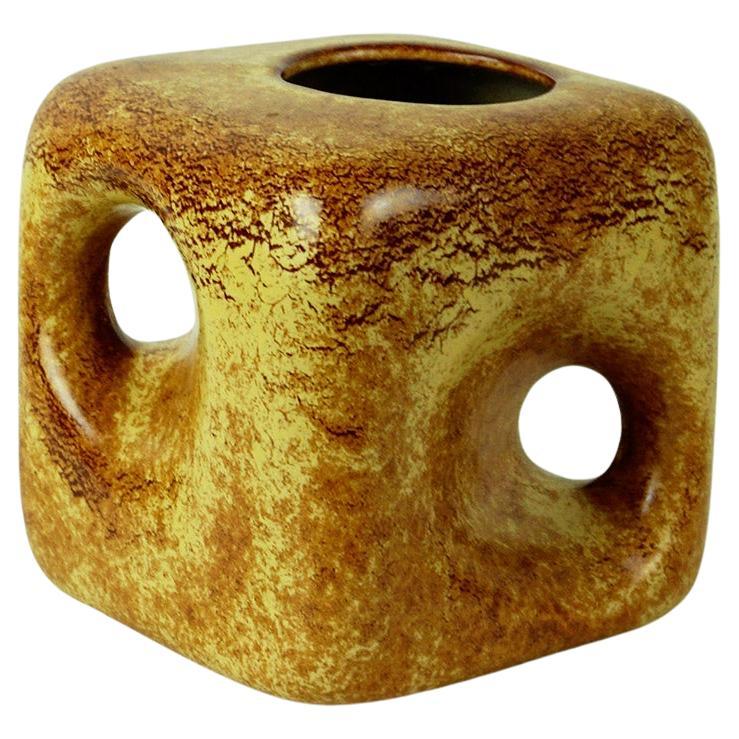Italienische Keramik-Würfelvase aus der Jahrhundertmitte von Roberto Rigon für Bertoncello