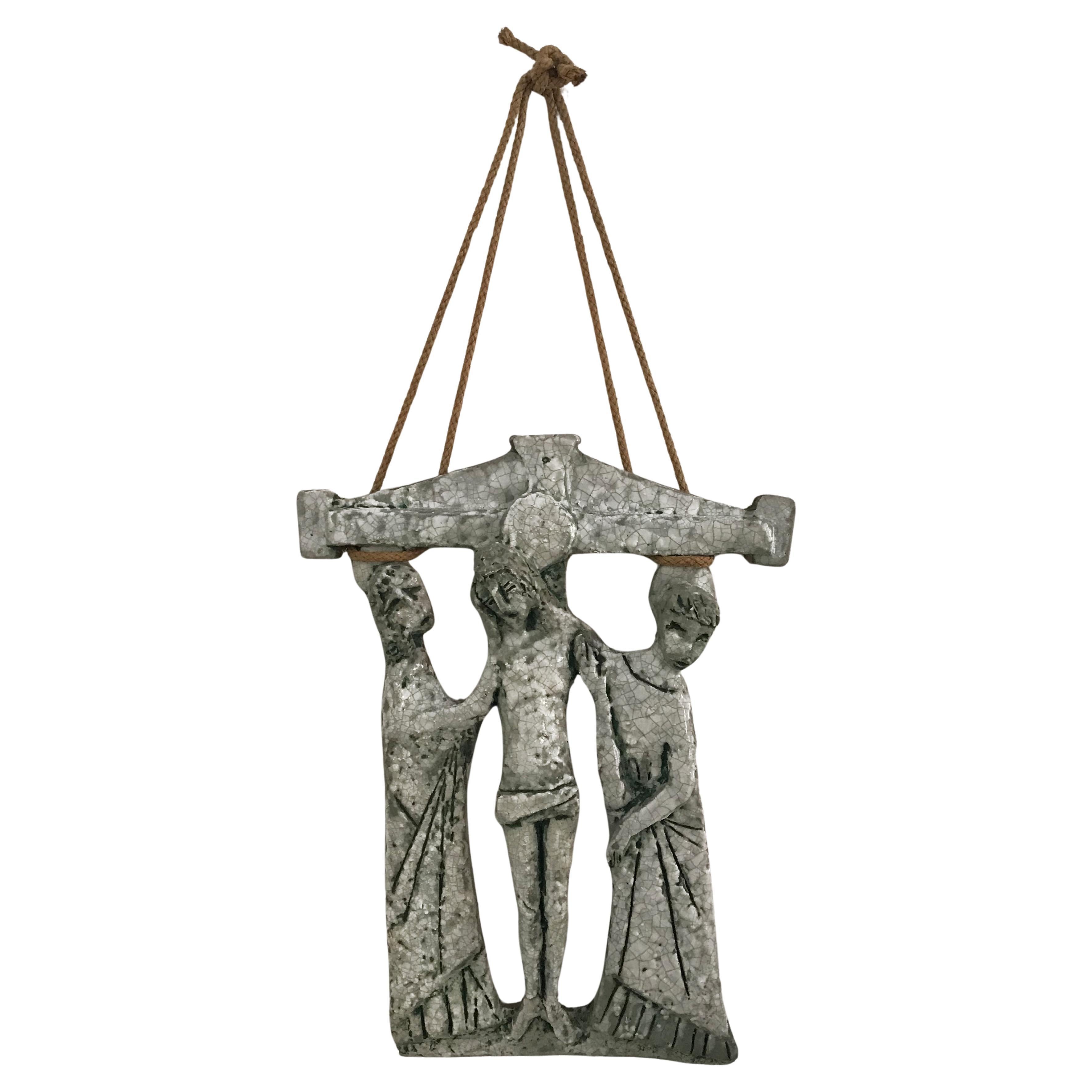 Scultura italiana di metà secolo in ceramica Deposizione di Cristo 1950