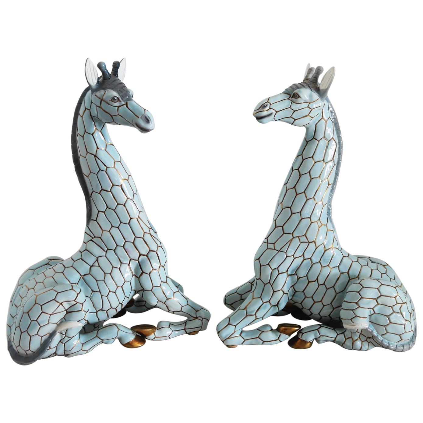 Italian Midcentury Ceramic Giraffe by Giovanni Ronzan, Turin 1950s, Set of Two