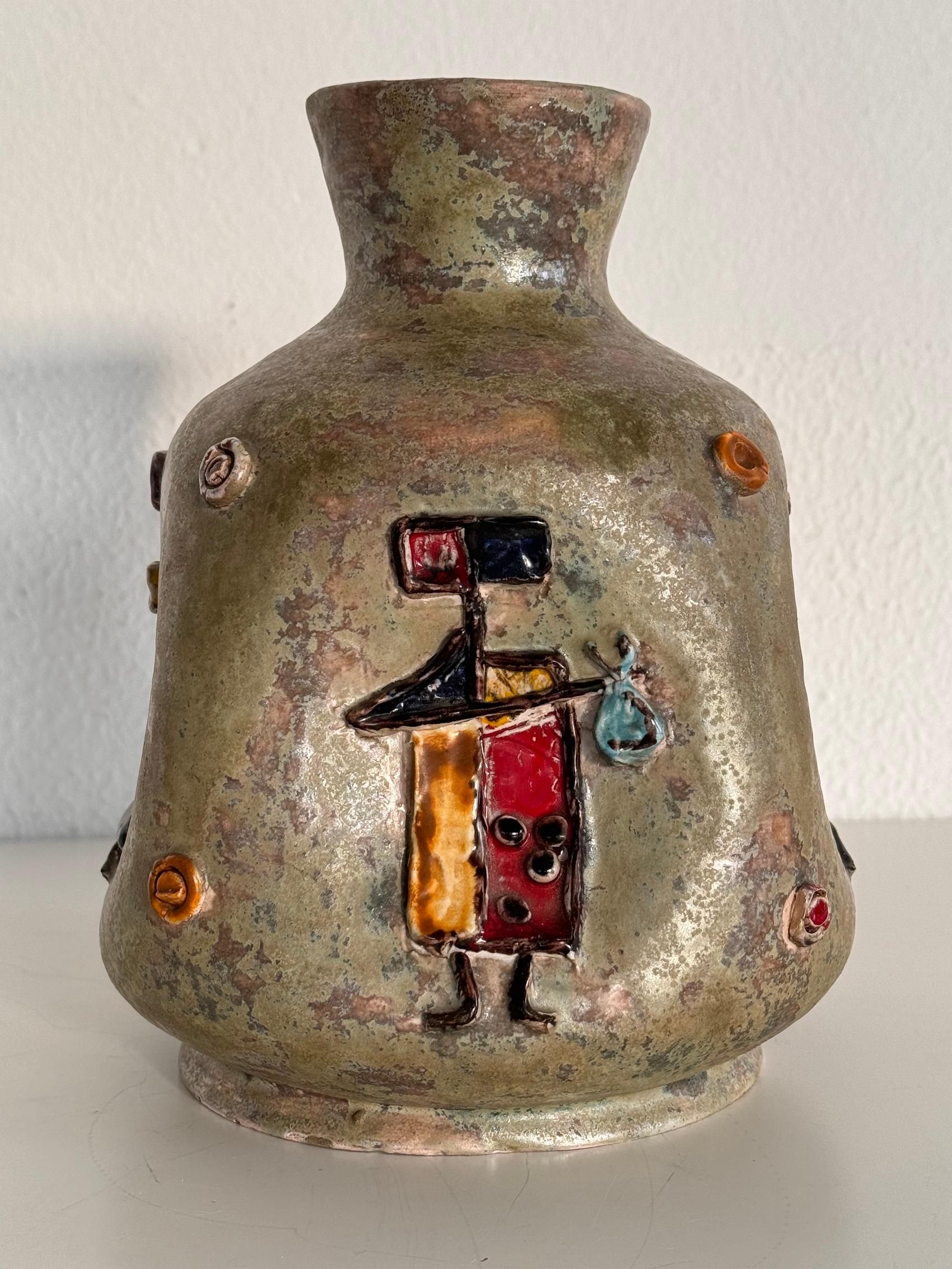 Mid-Century moderno Vaso in ceramica italiano del Medioevo di Umberto Zannoni, Faenza, anni '50 in vendita