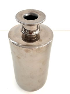 Italian Midcentury Ceramic Vase Metallic Chrome Silver by Aldo Londi for Bitossi