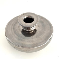 Vase en céramique italien du milieu du siècle A Silver Chrome Métallique par Aldo Londi pour Bitossi