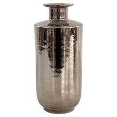 Italian Midcentury Ceramic Vase Metallic Chrome Silver by Aldo Londi for Bitossi