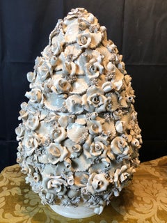 Italian Midcentury Ceramics Vases in Ivory White