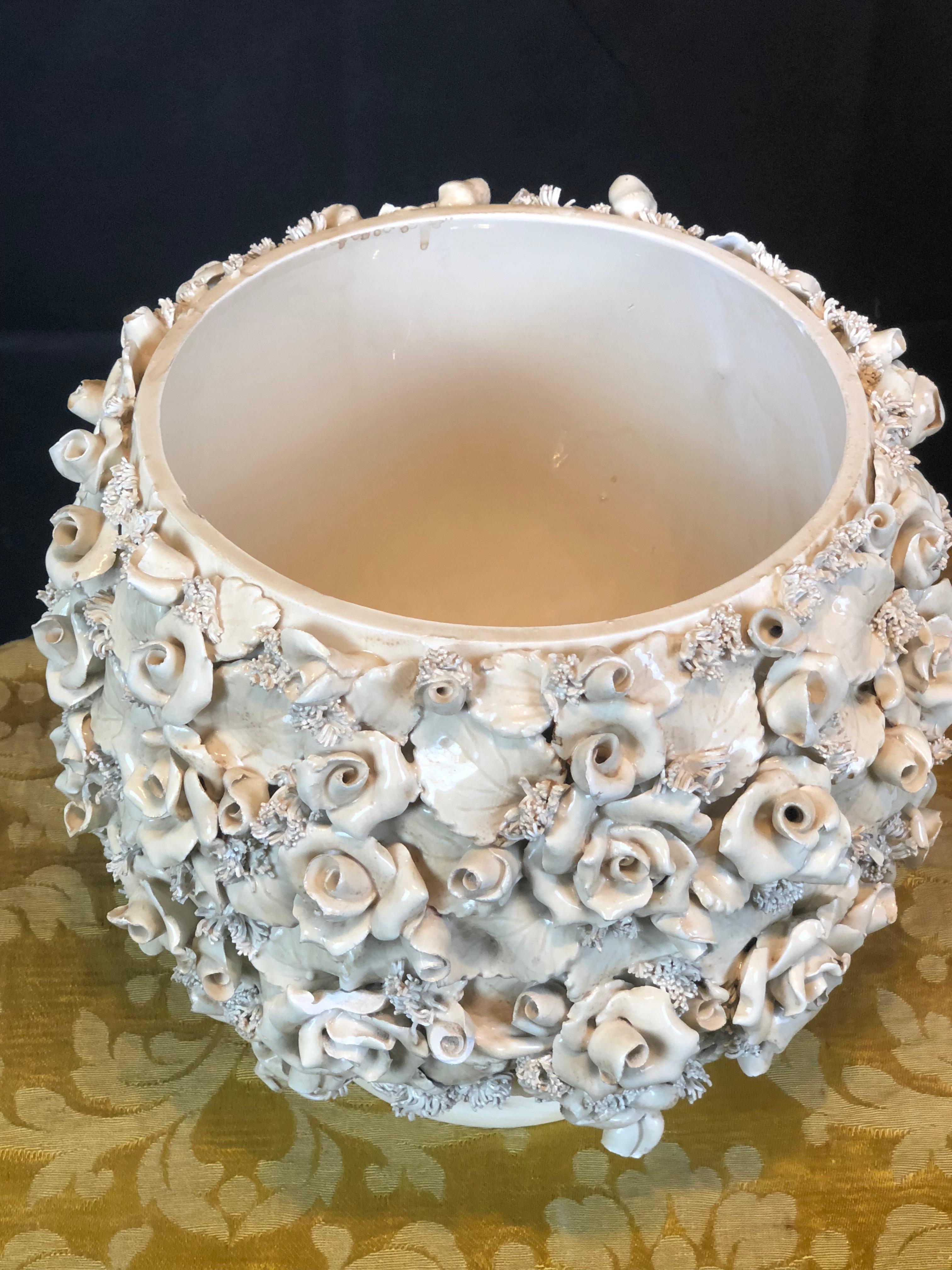 Late 20th Century Italian Midcentury Ceramics Vases in Ivory White For Sale