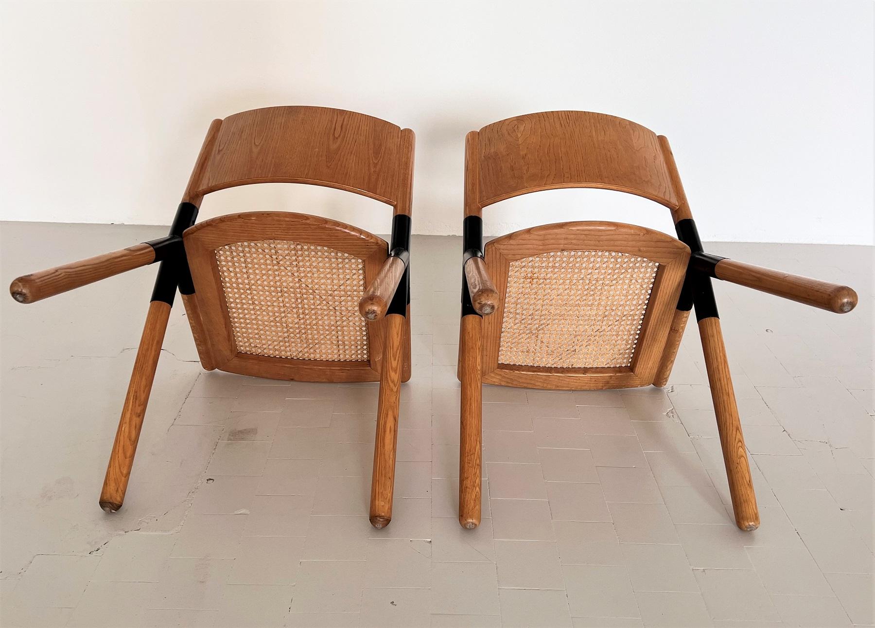 Italian Midcentury Chairs in Oak and Rattan by Mauro Pasquinelli, 1975 For Sale 10