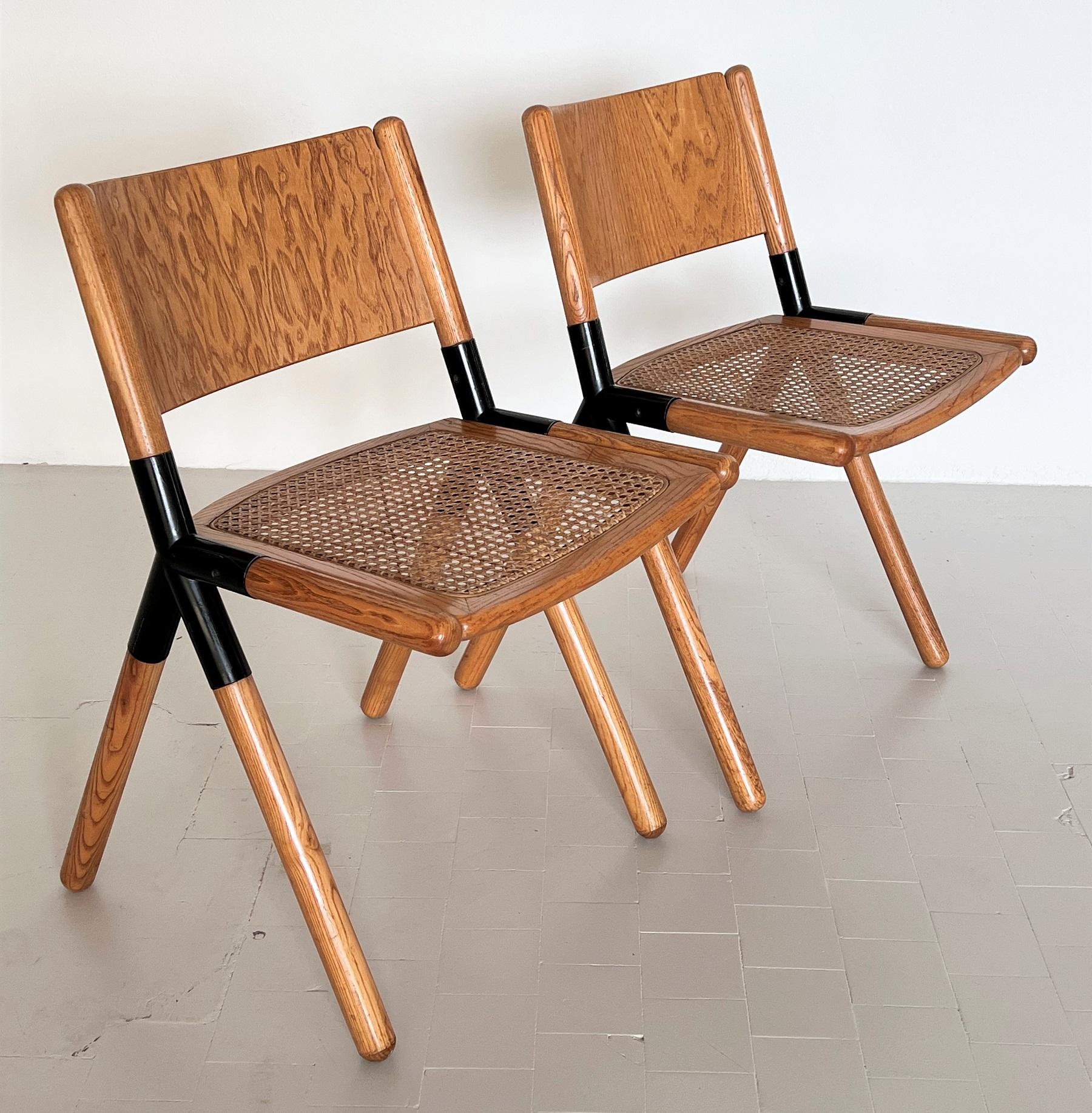 Italian Midcentury Chairs in Oak and Rattan by Mauro Pasquinelli, 1975 For Sale 12