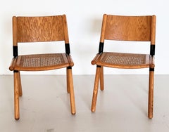 Italian Midcentury Chairs in Oak and Rattan by Mauro Pasquinelli, 1975