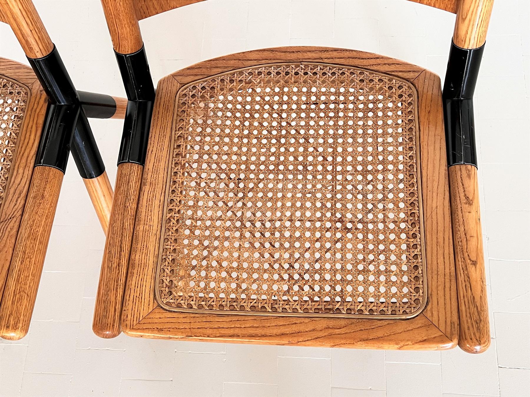 Metal Italian Midcentury Chairs in Oak and Rattan by Mauro Pasquinelli, 1975 For Sale