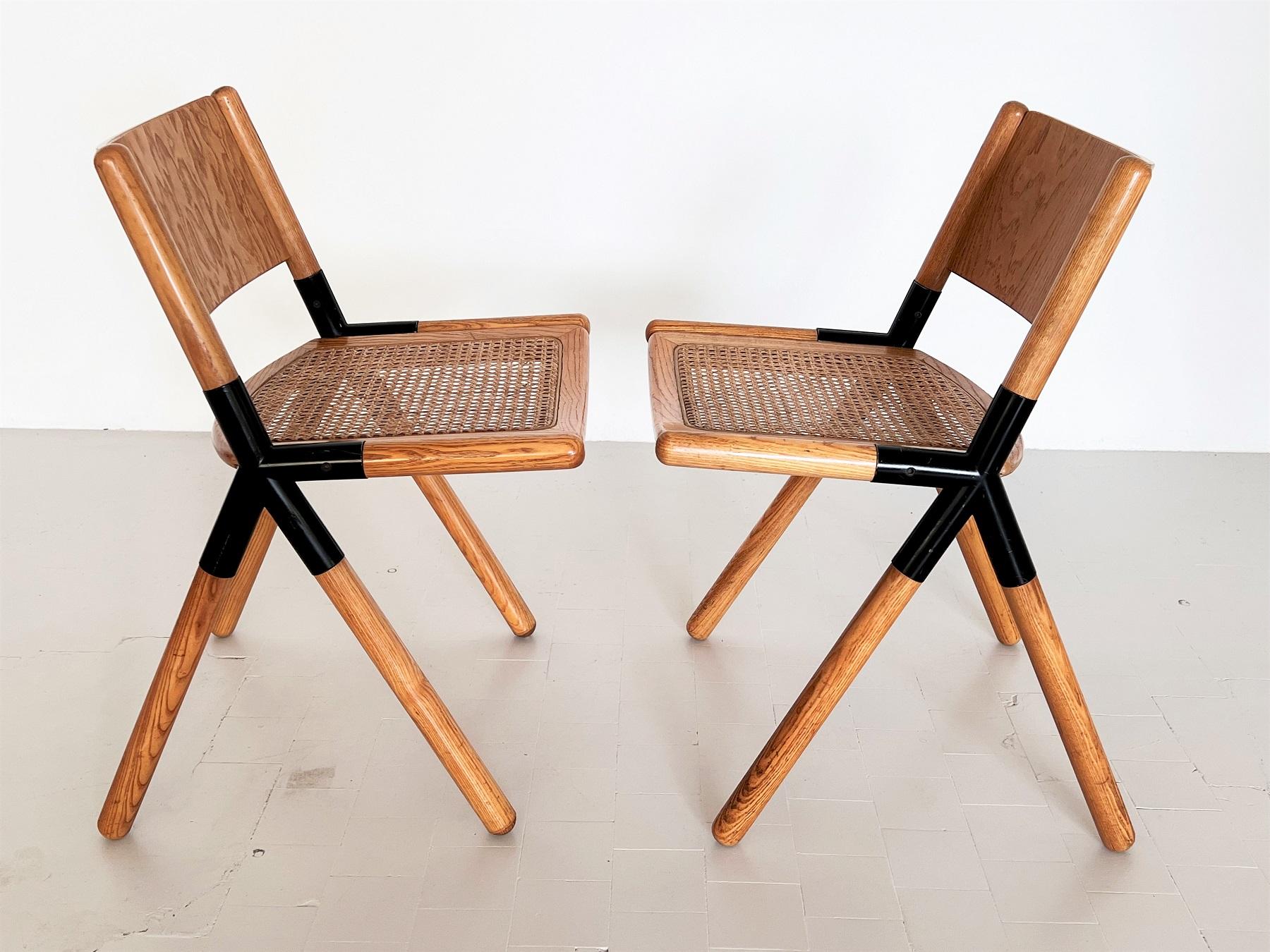 Metallo Sedie italiane del Medioevo in Oak e Rattan di Mauro Pasquinelli, 1975 in vendita