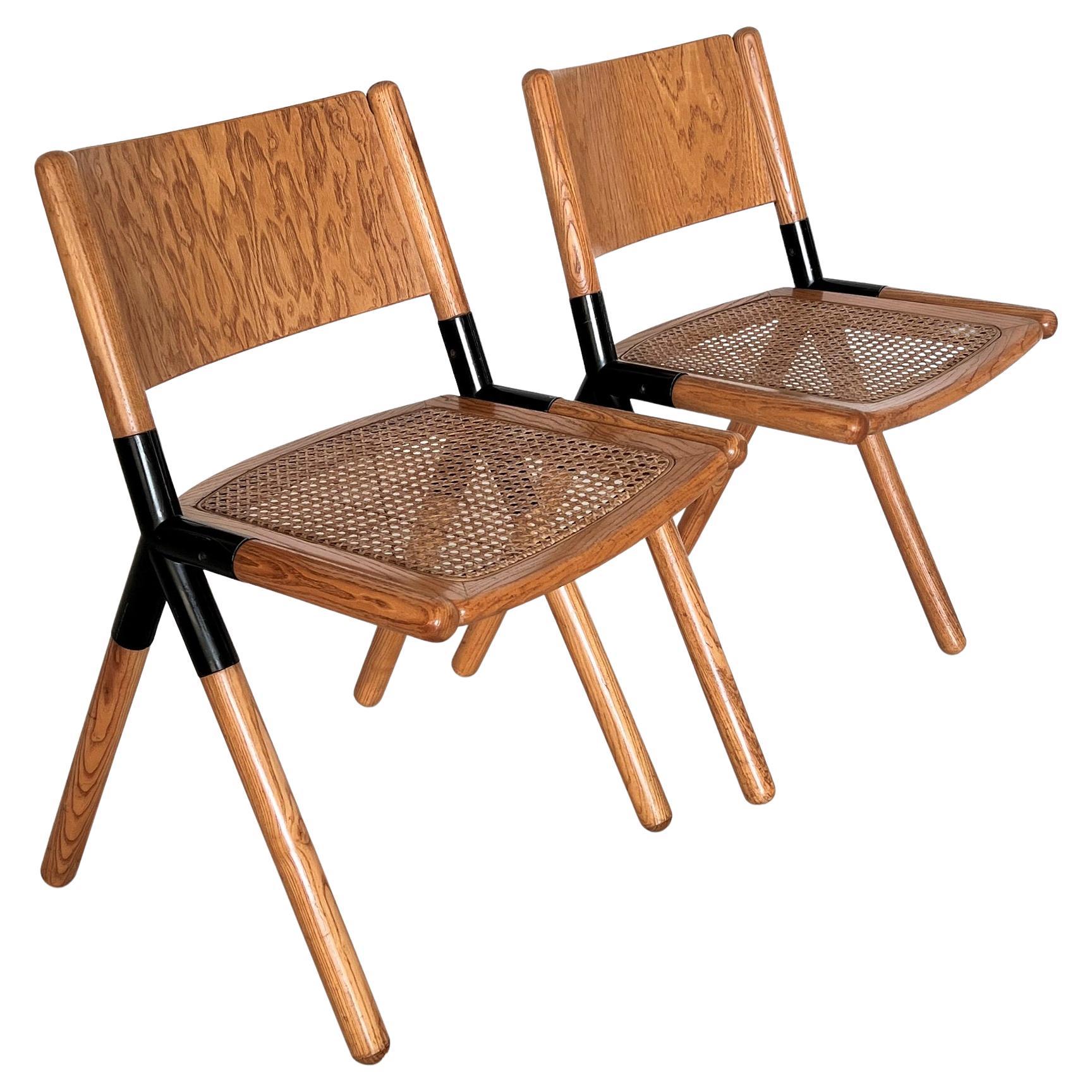 Italian Midcentury Chairs in Oak and Rattan by Mauro Pasquinelli, 1975