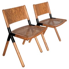 Italian Midcentury Chairs in Oak and Rattan by Mauro Pasquinelli, 1975