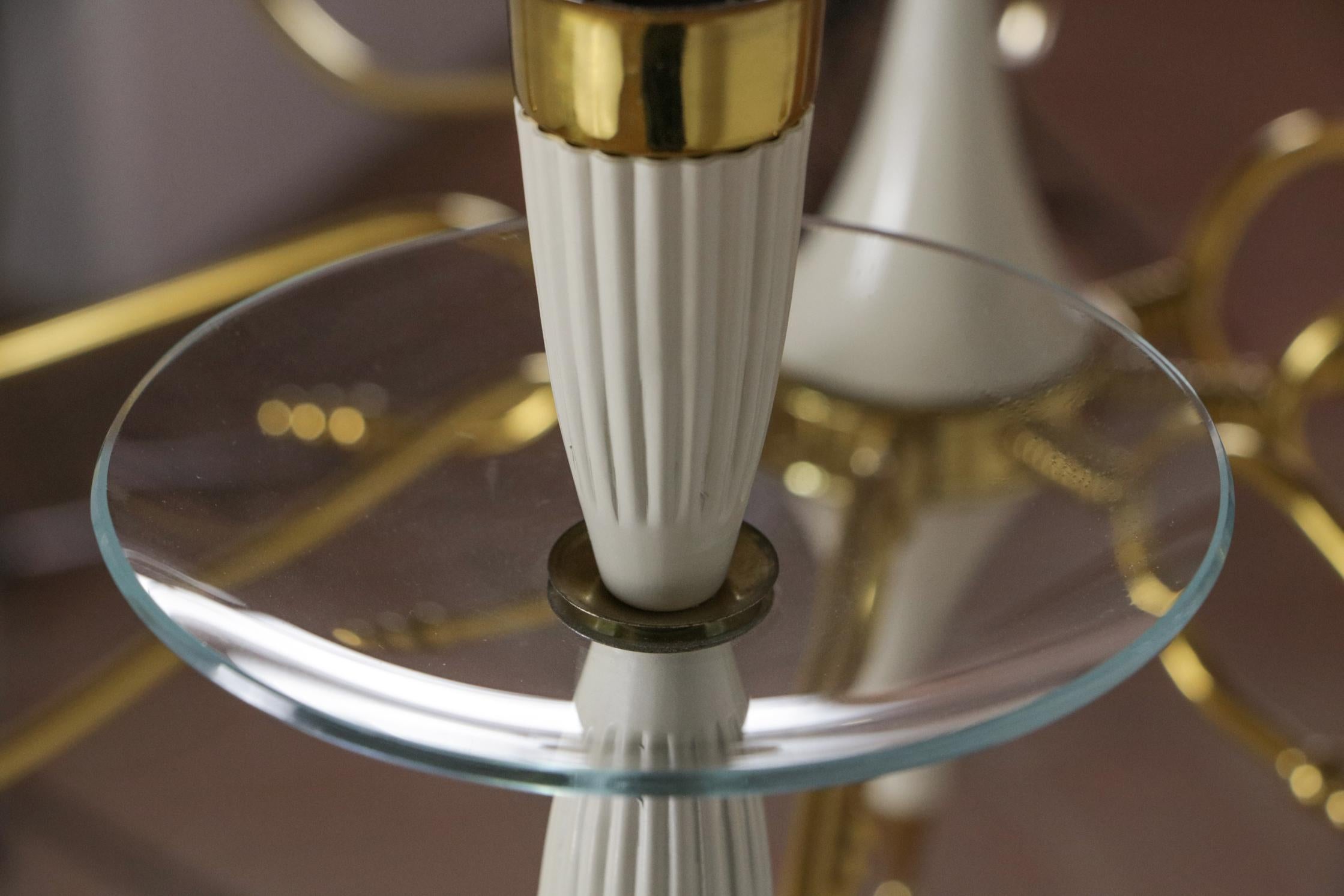 Italian MidCentury Chandelier, 8 Lights, Gold, Ivory Color, Fontana Arte style For Sale 6