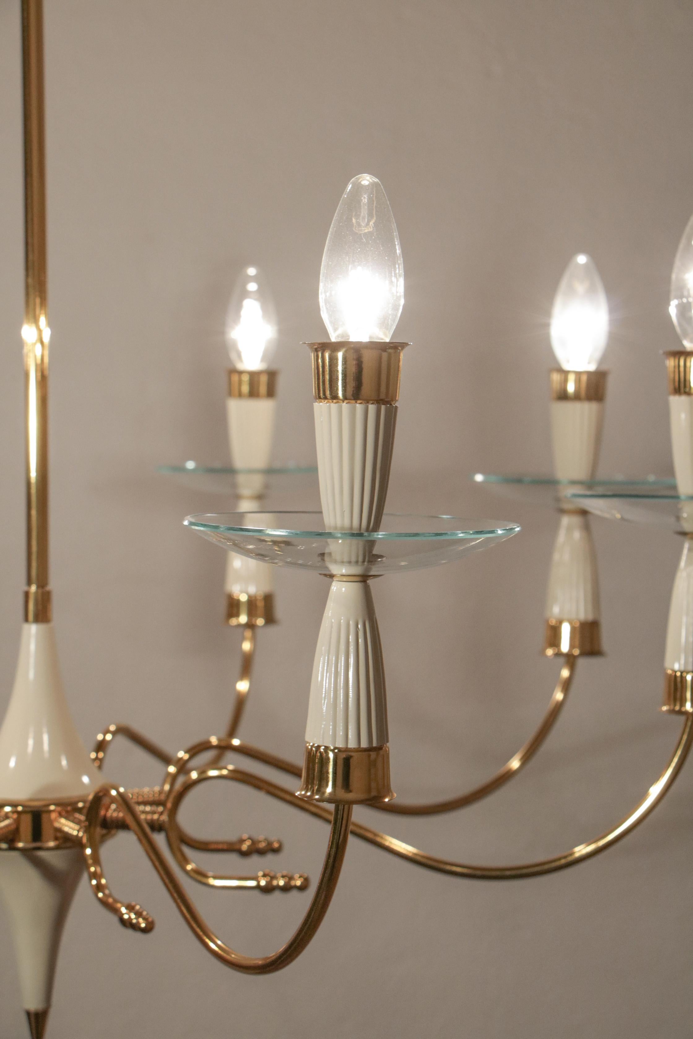Italian MidCentury Chandelier, 8 Lights, Gold, Ivory Color, Fontana Arte style For Sale 13
