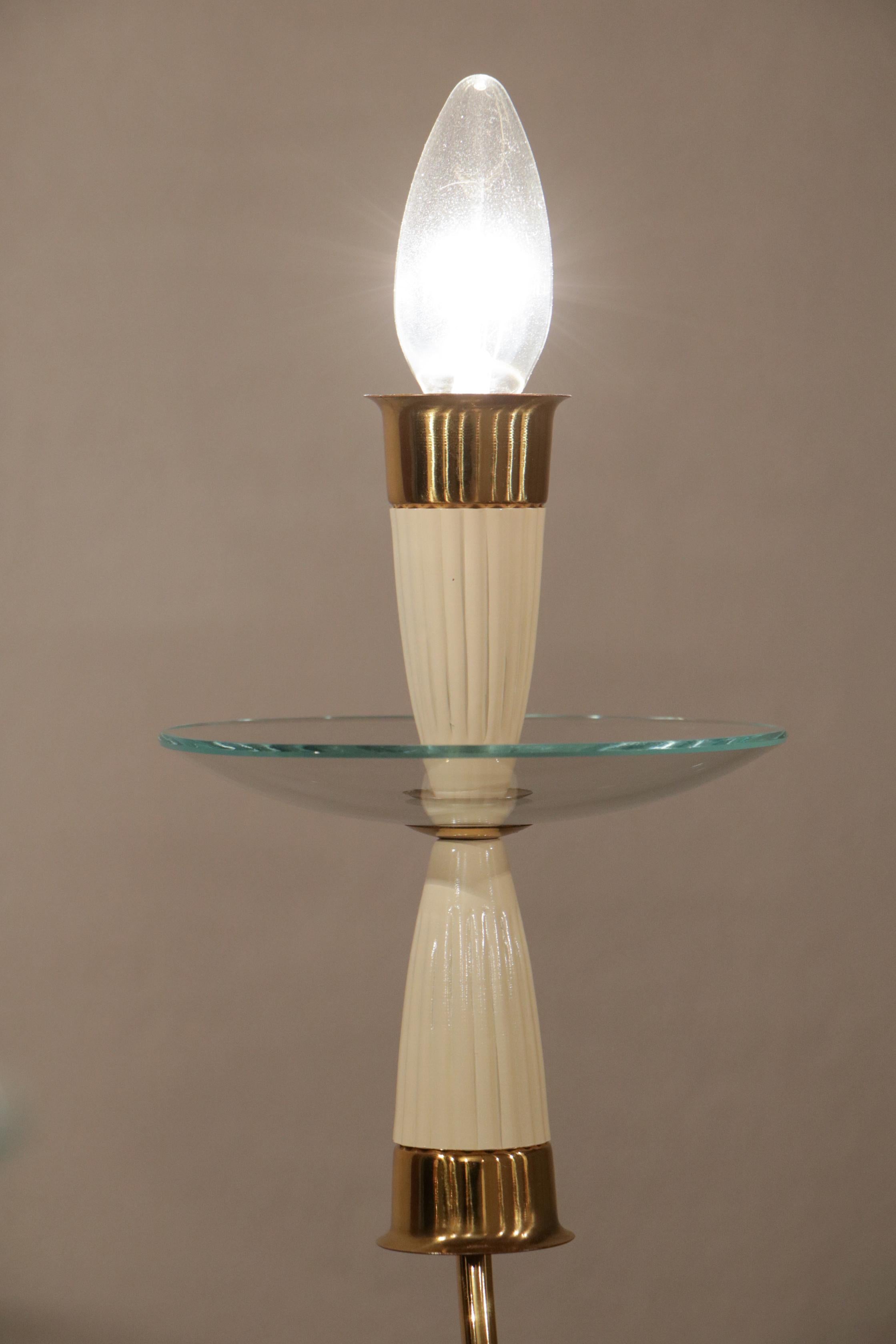 Italian MidCentury Chandelier, 8 Lights, Gold, Ivory Color, Fontana Arte style For Sale 14