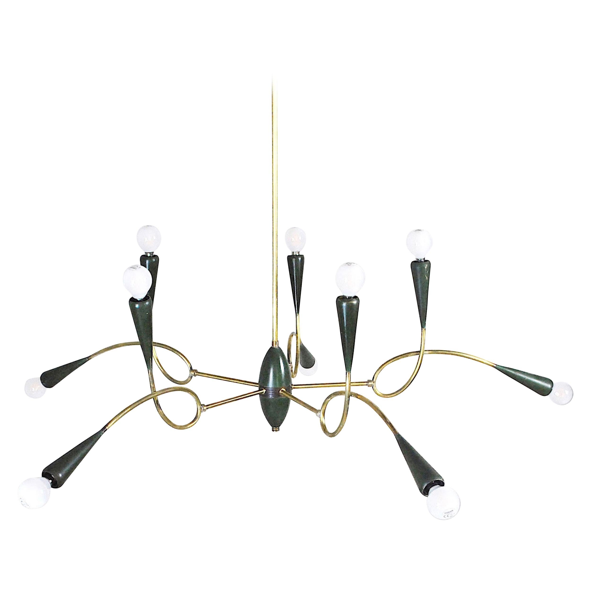 Italian Midcentury Chandelier in Brass and Aluminum from 1950s