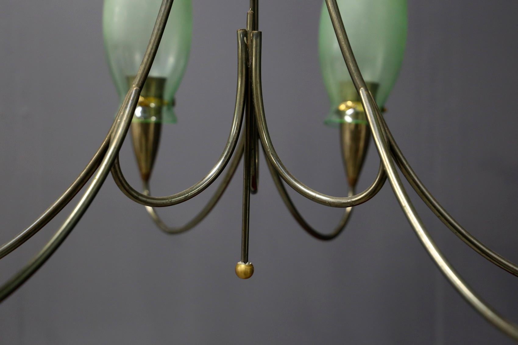 Mid-Century Modern Italian Midcentury Chandelier in Brass and Murano Glass, 1950s