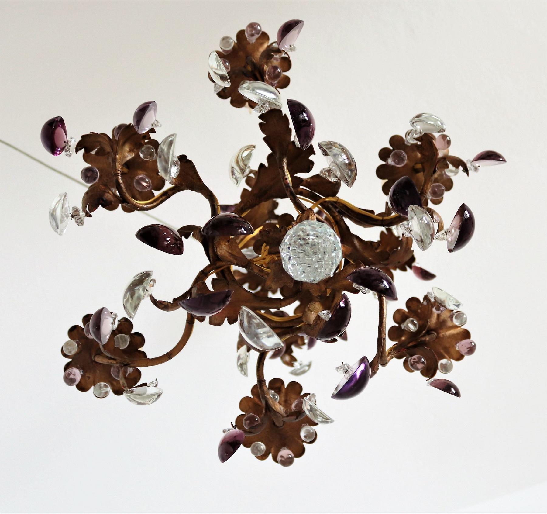 Italian Midcentury Chandelier with Antique Purple Murano Crystal Glass Drops 8