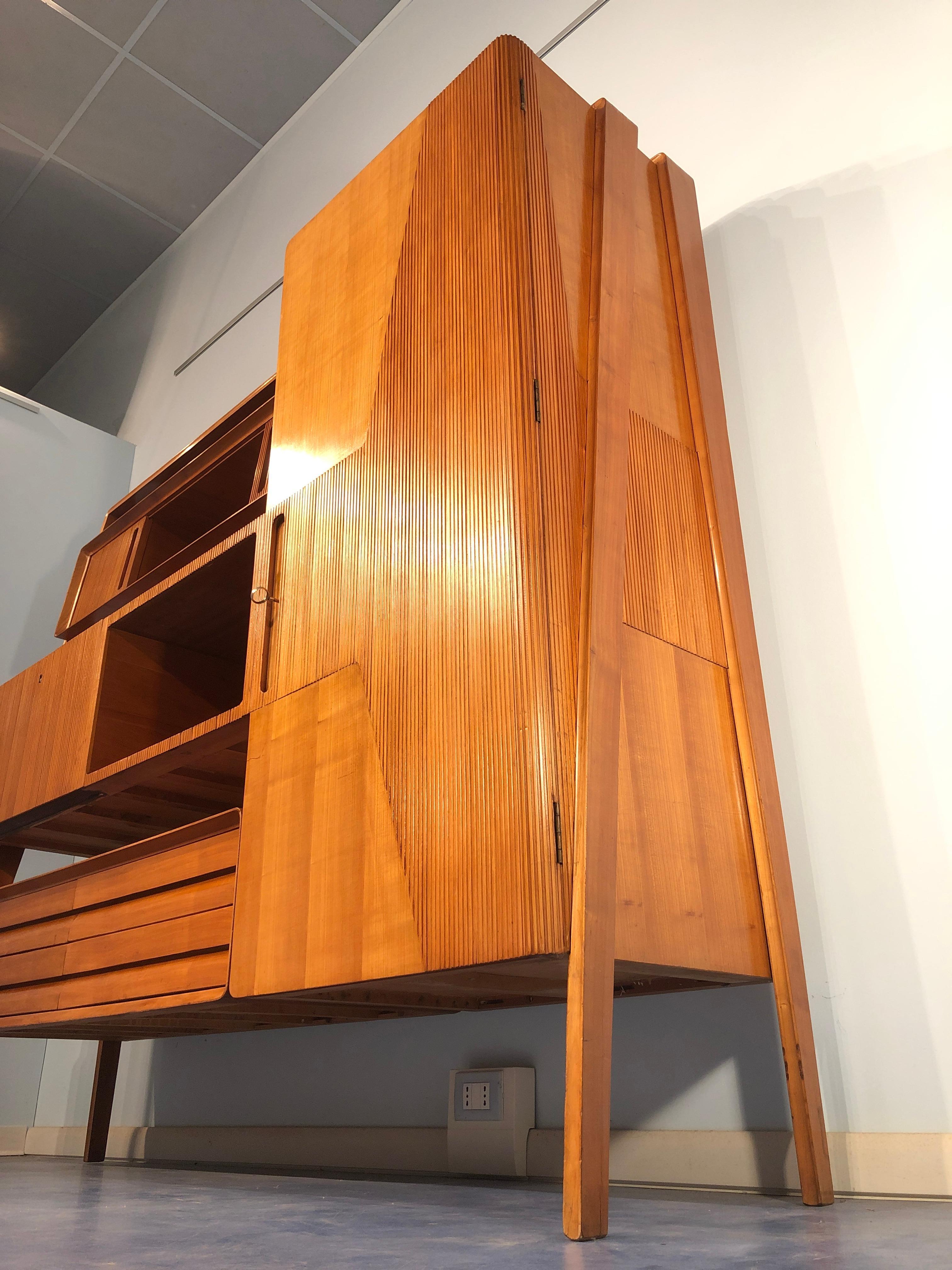 Italian Midcentury Cherrywood Sideboard Bookcase by La Permanente Cantù, 1950s 12