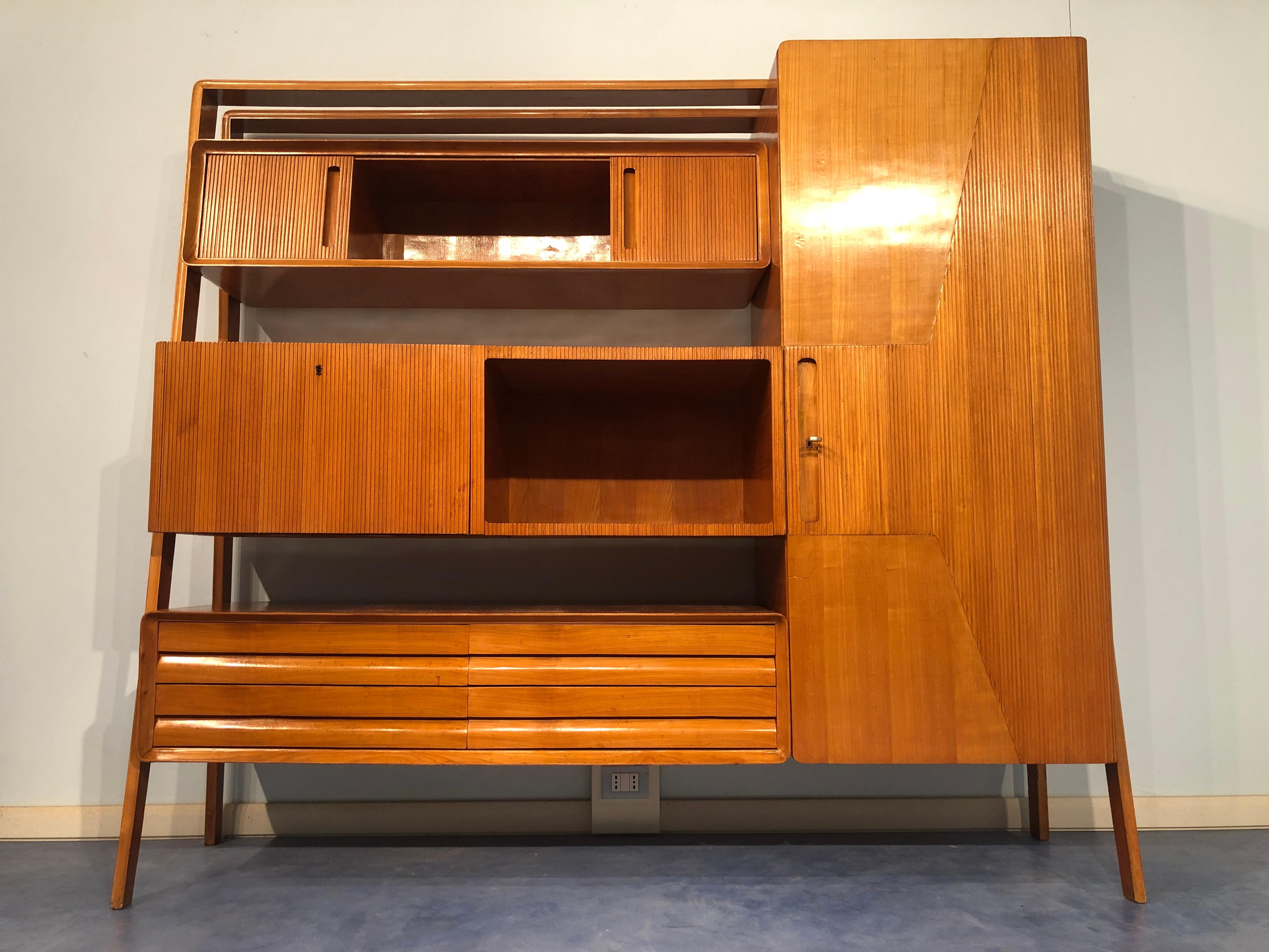 Mid-Century Modern Italian Midcentury Cherrywood Sideboard Bookcase by La Permanente Cantù, 1950s