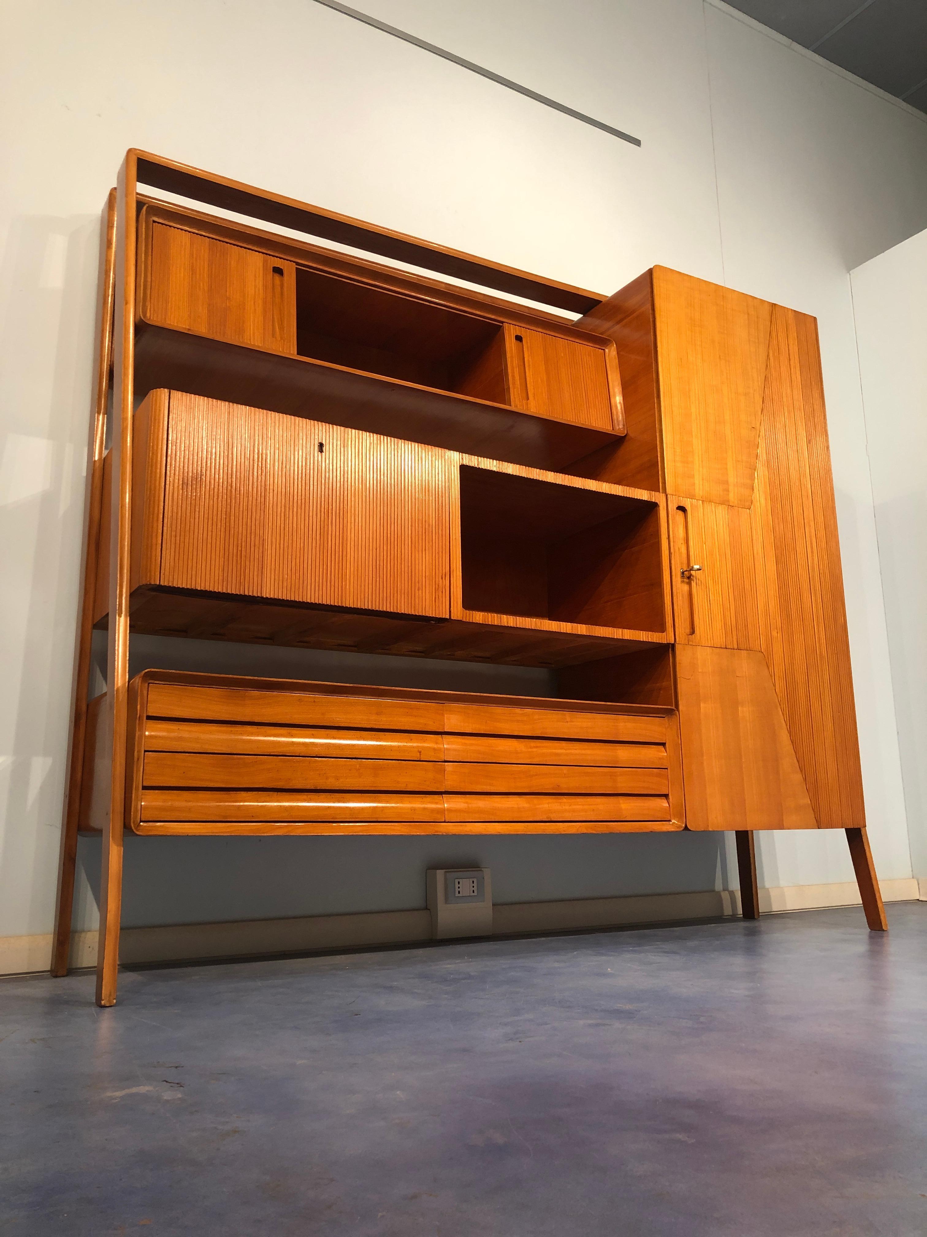 Mid-20th Century Italian Midcentury Cherrywood Sideboard Bookcase by La Permanente Cantù, 1950s