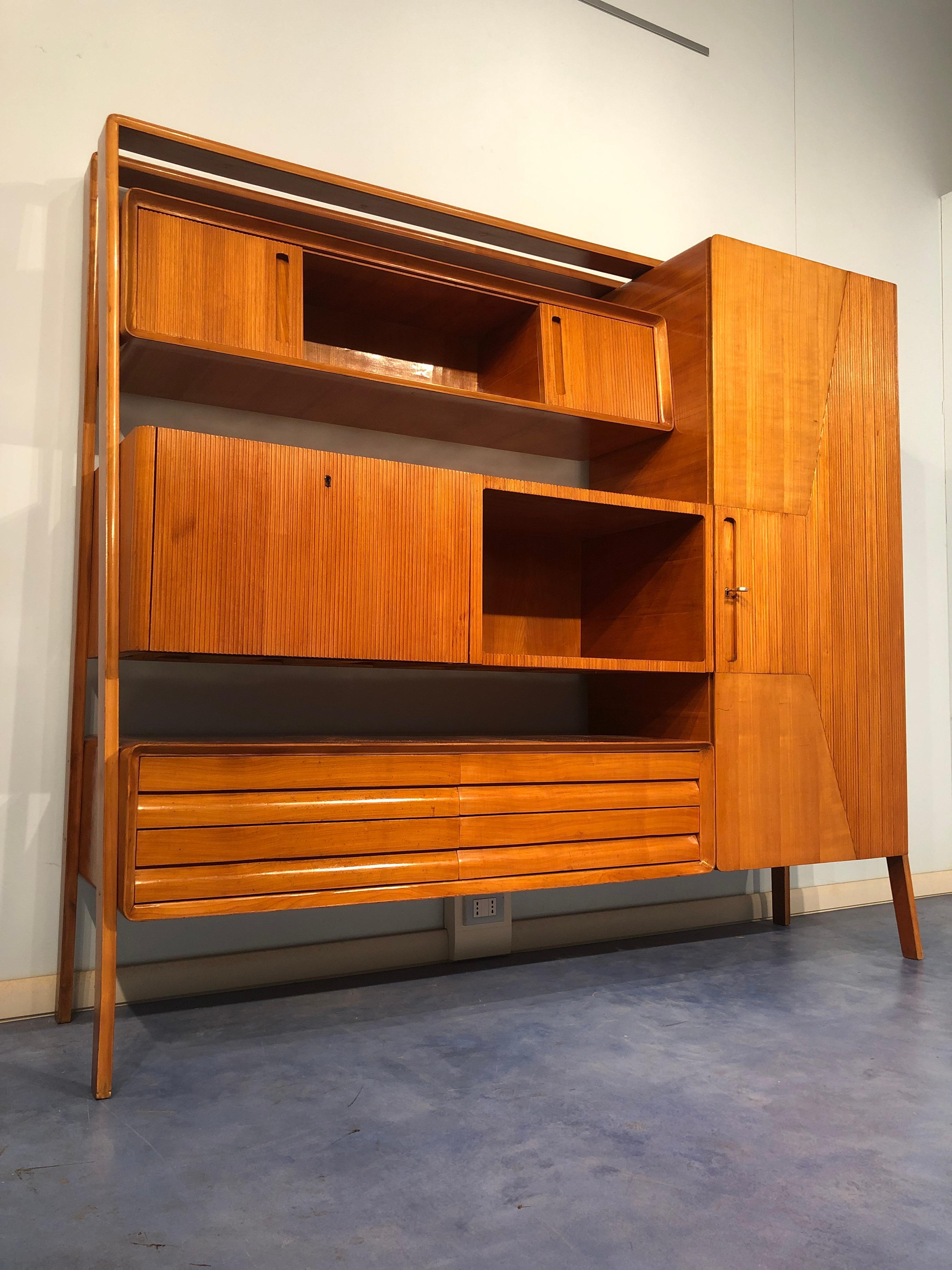 Italian Midcentury Cherrywood Sideboard Bookcase by La Permanente Cantù, 1950s 1