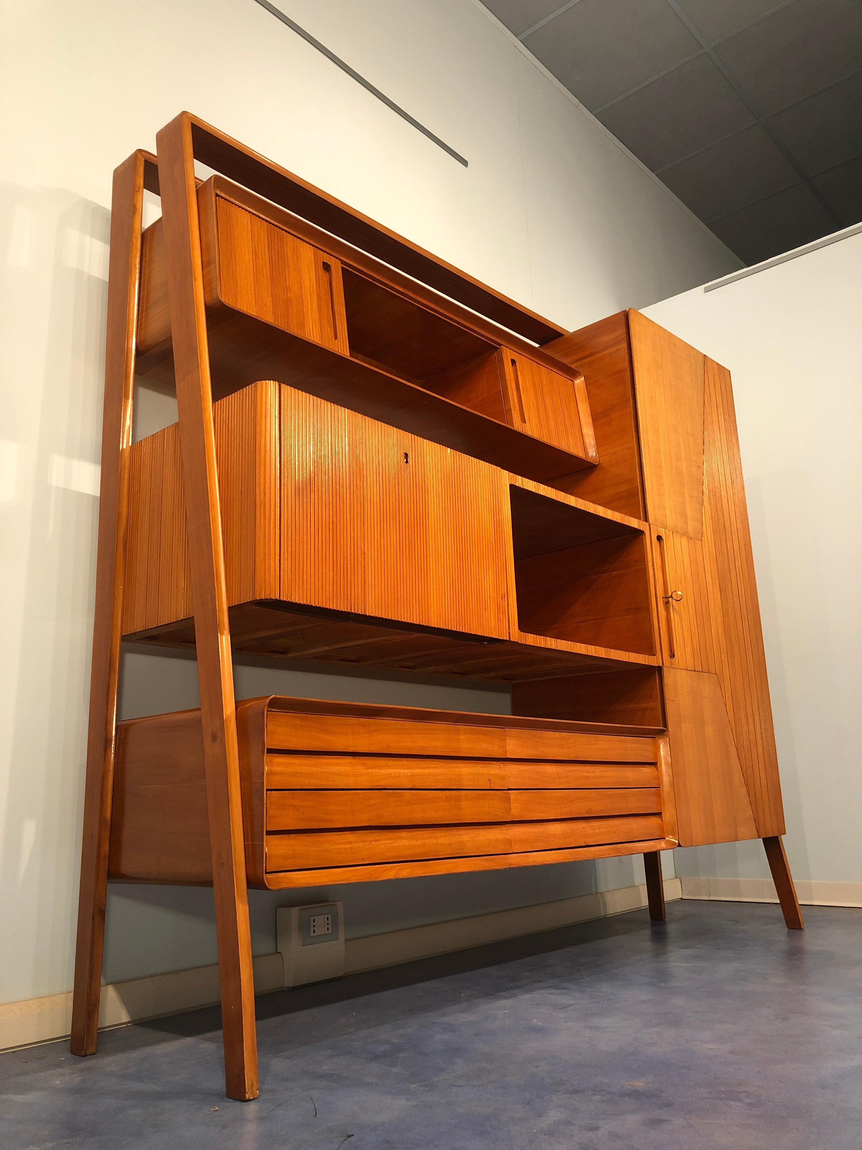 Italian Midcentury Cherrywood Sideboard Bookcase by La Permanente Cantù, 1950s 4