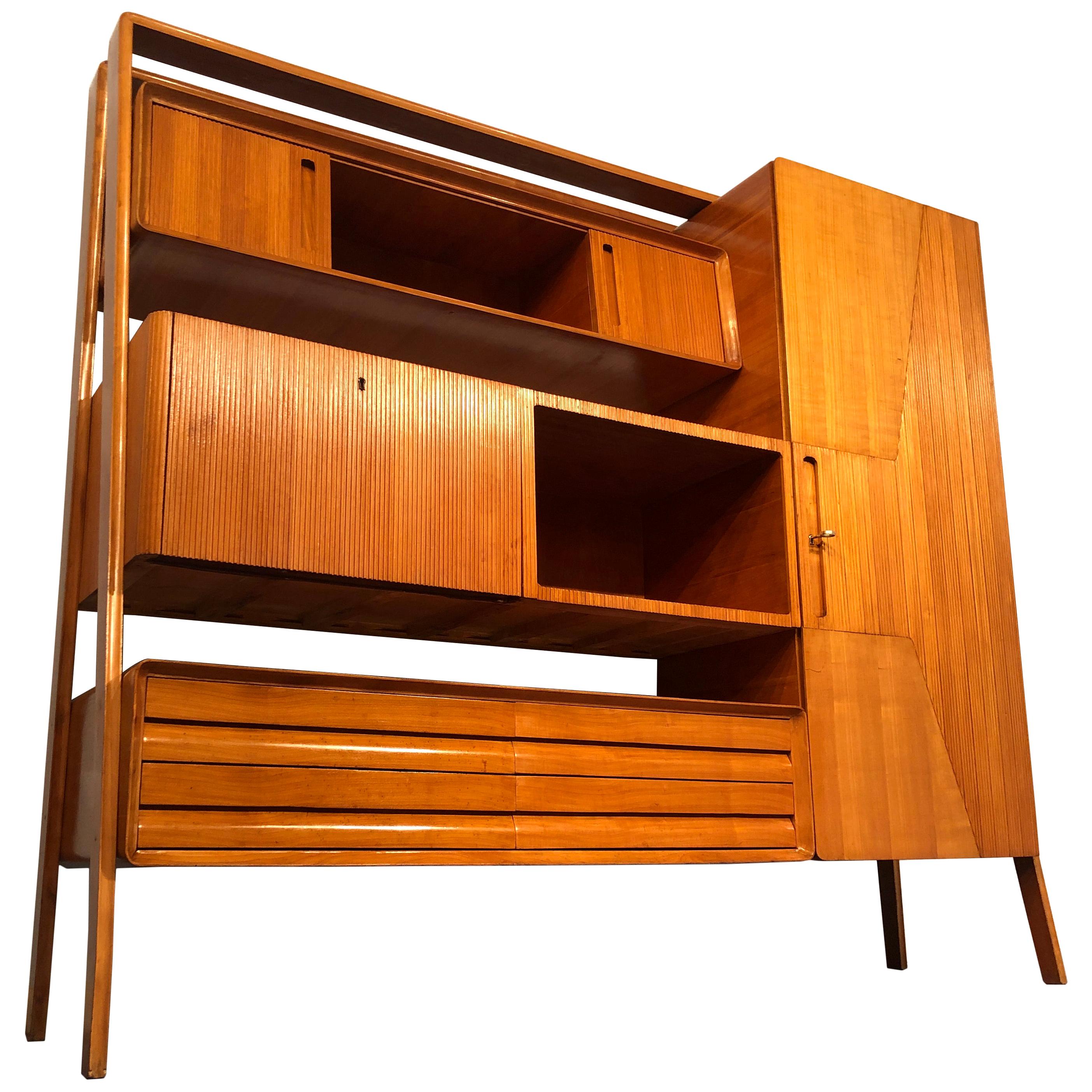 Italian Midcentury Cherrywood Sideboard Bookcase by La Permanente Cantù, 1950s