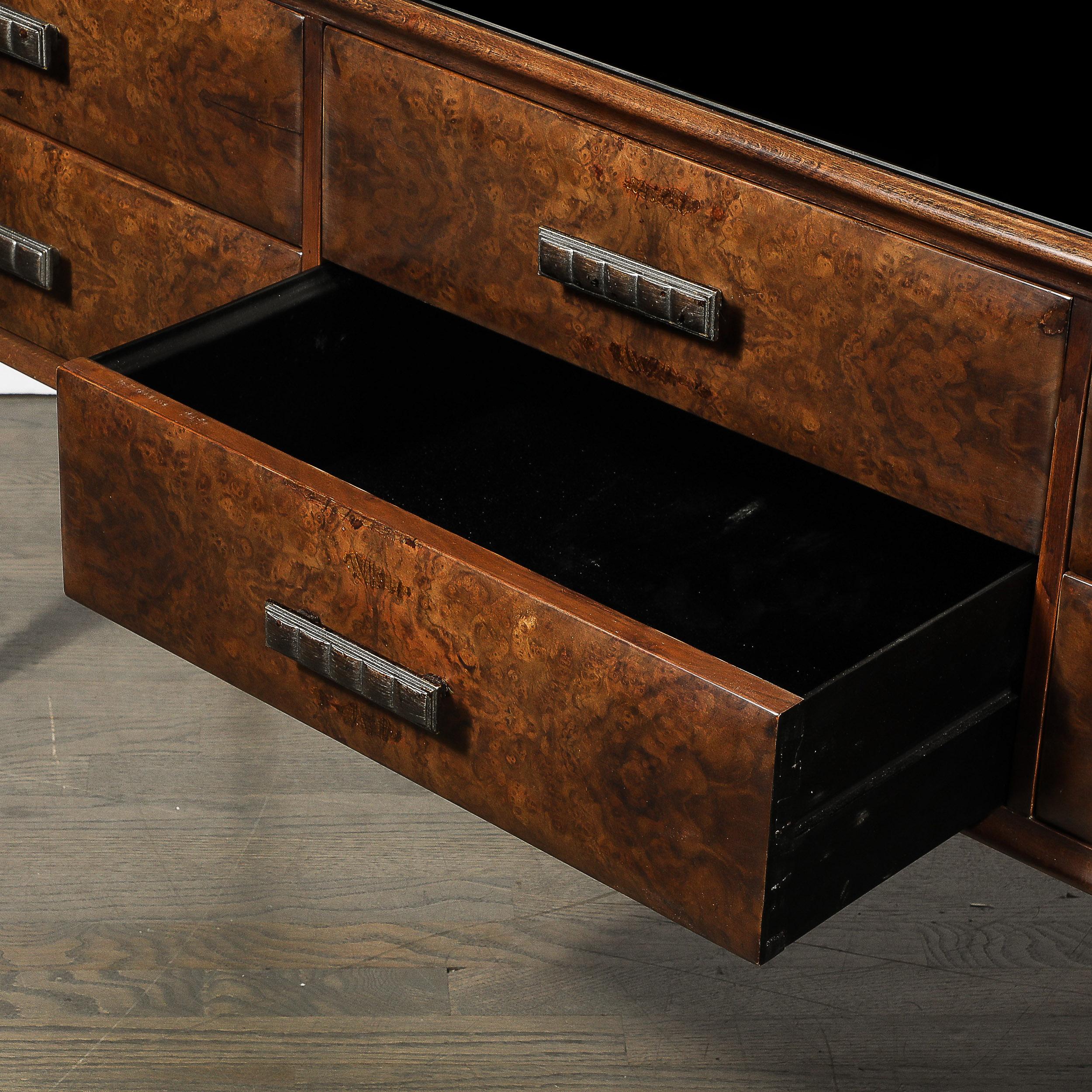 Italian Midcentury Chest in Walnut with Stylized Brass Pulls and Vitrolite Top 5
