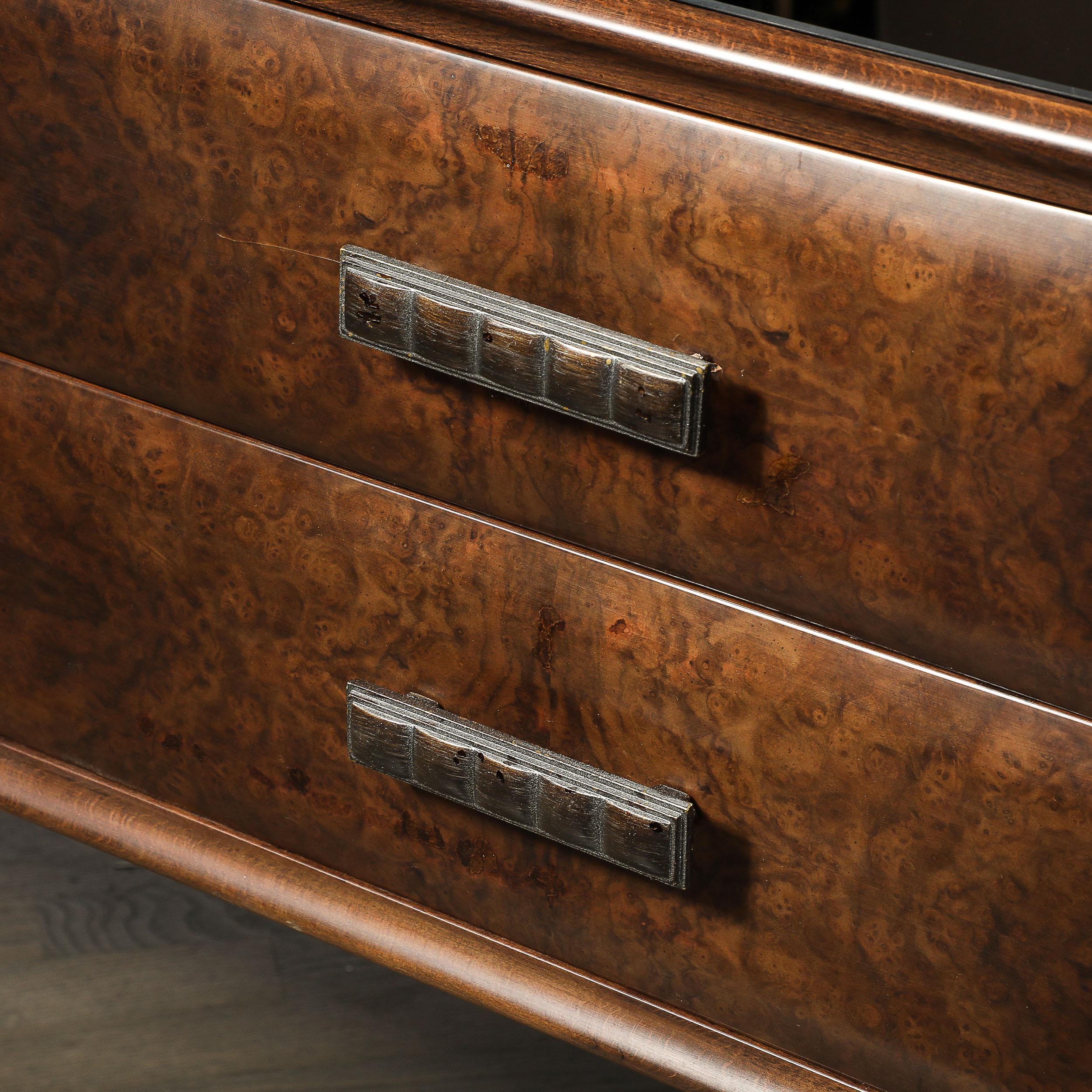 Italian Midcentury Chest in Walnut with Stylized Brass Pulls and Vitrolite Top 7