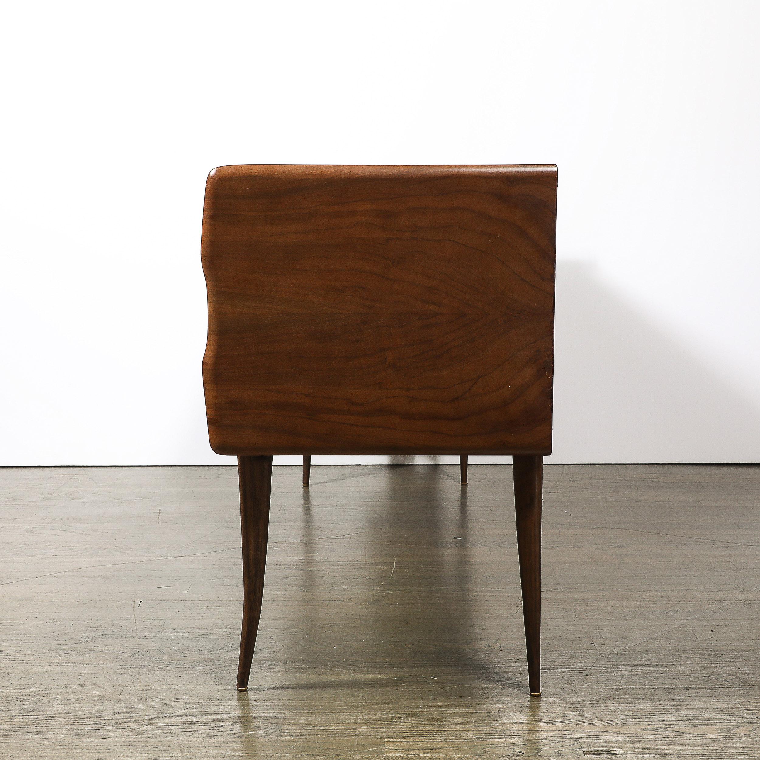 Italian Midcentury Chest in Walnut with Stylized Brass Pulls and Vitrolite Top 8