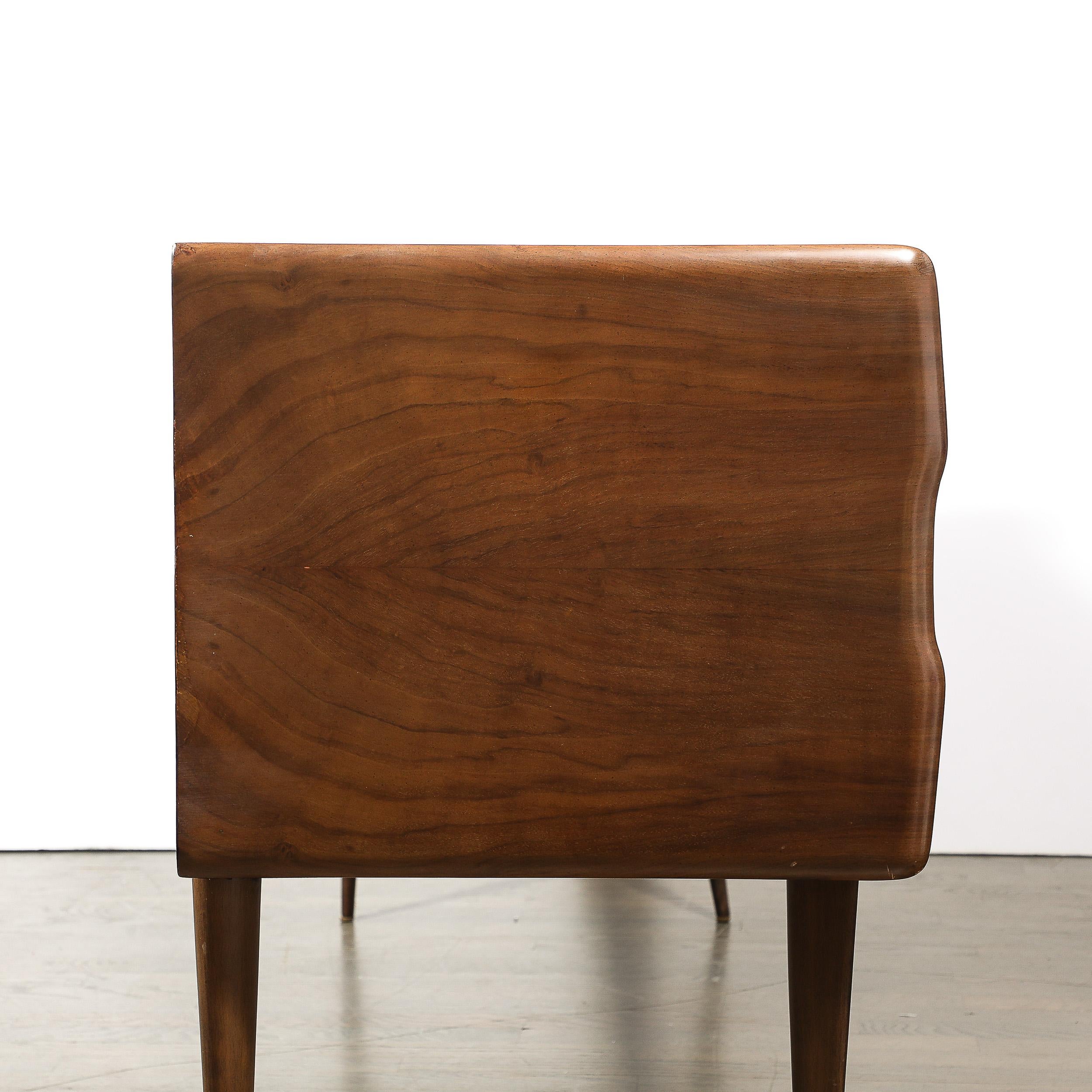 Italian Midcentury Chest in Walnut with Stylized Brass Pulls and Vitrolite Top 10