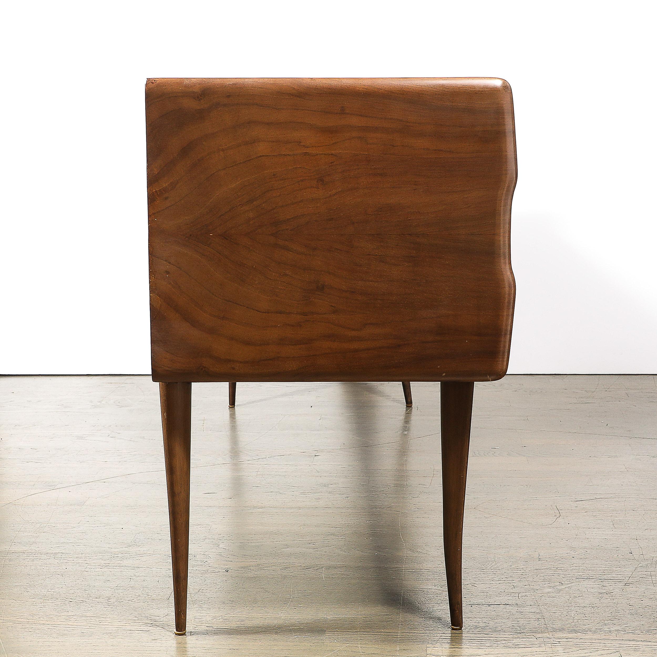 Italian Midcentury Chest in Walnut with Stylized Brass Pulls and Vitrolite Top 11