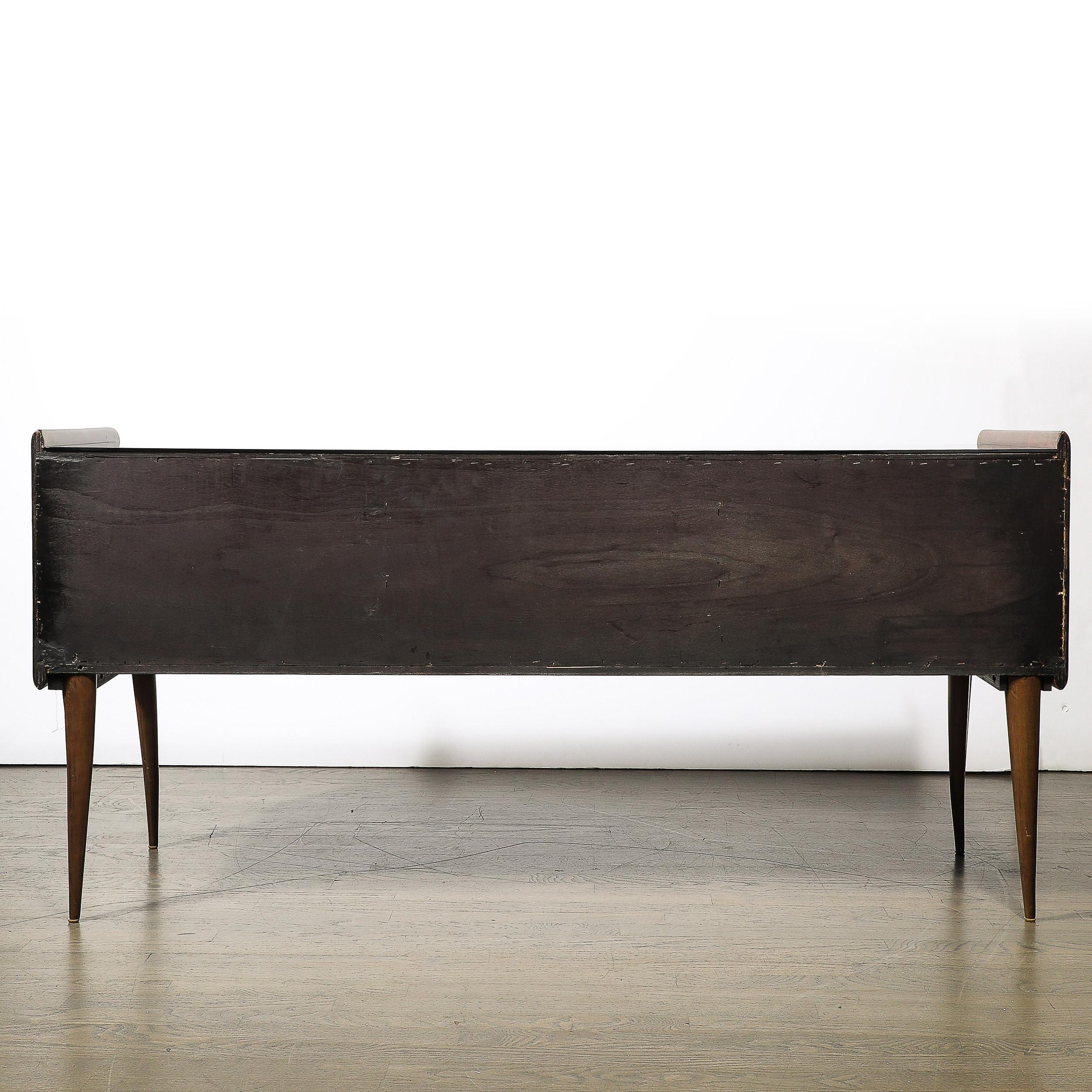 Italian Midcentury Chest in Walnut with Stylized Brass Pulls and Vitrolite Top 12