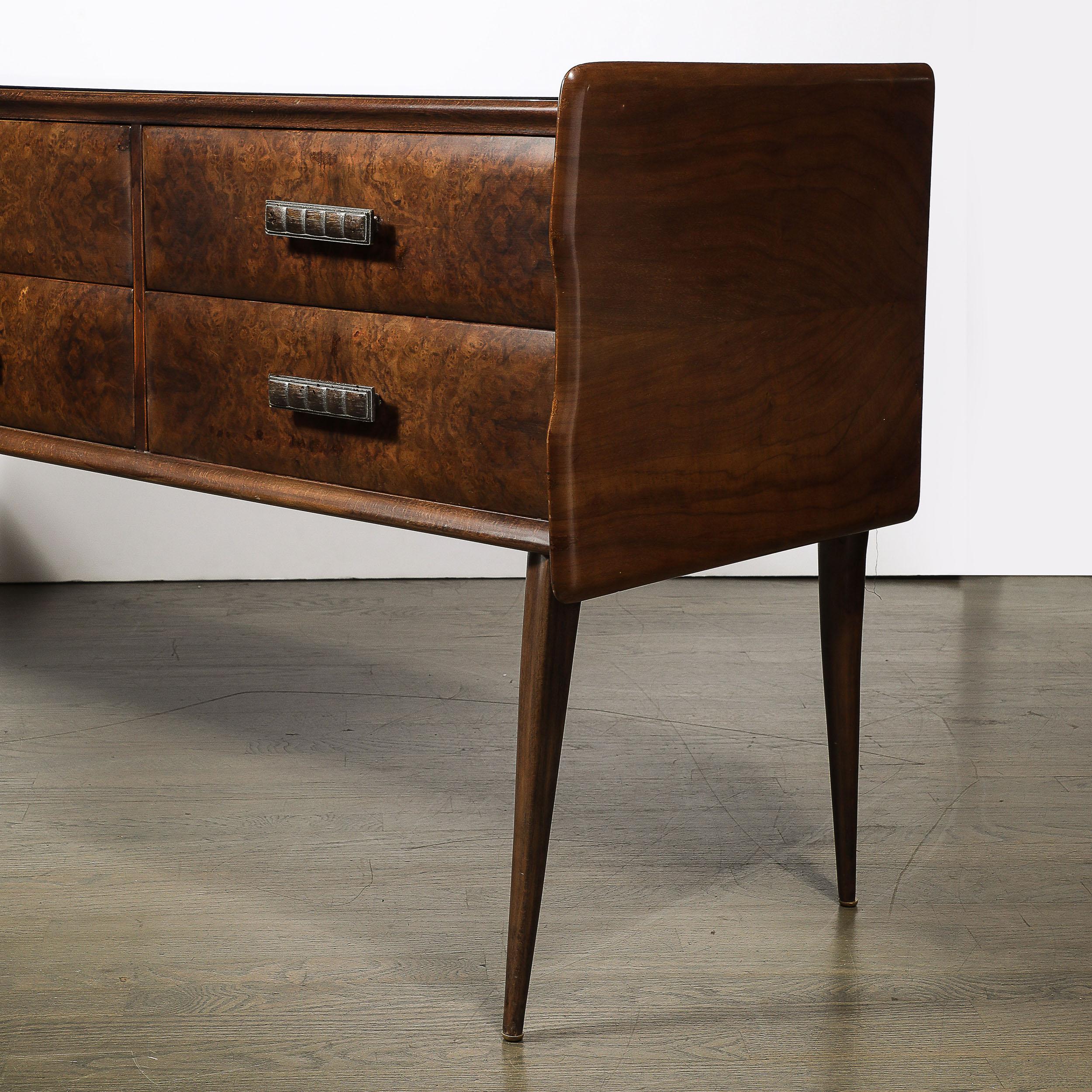 Italian Midcentury Chest in Walnut with Stylized Brass Pulls and Vitrolite Top 3