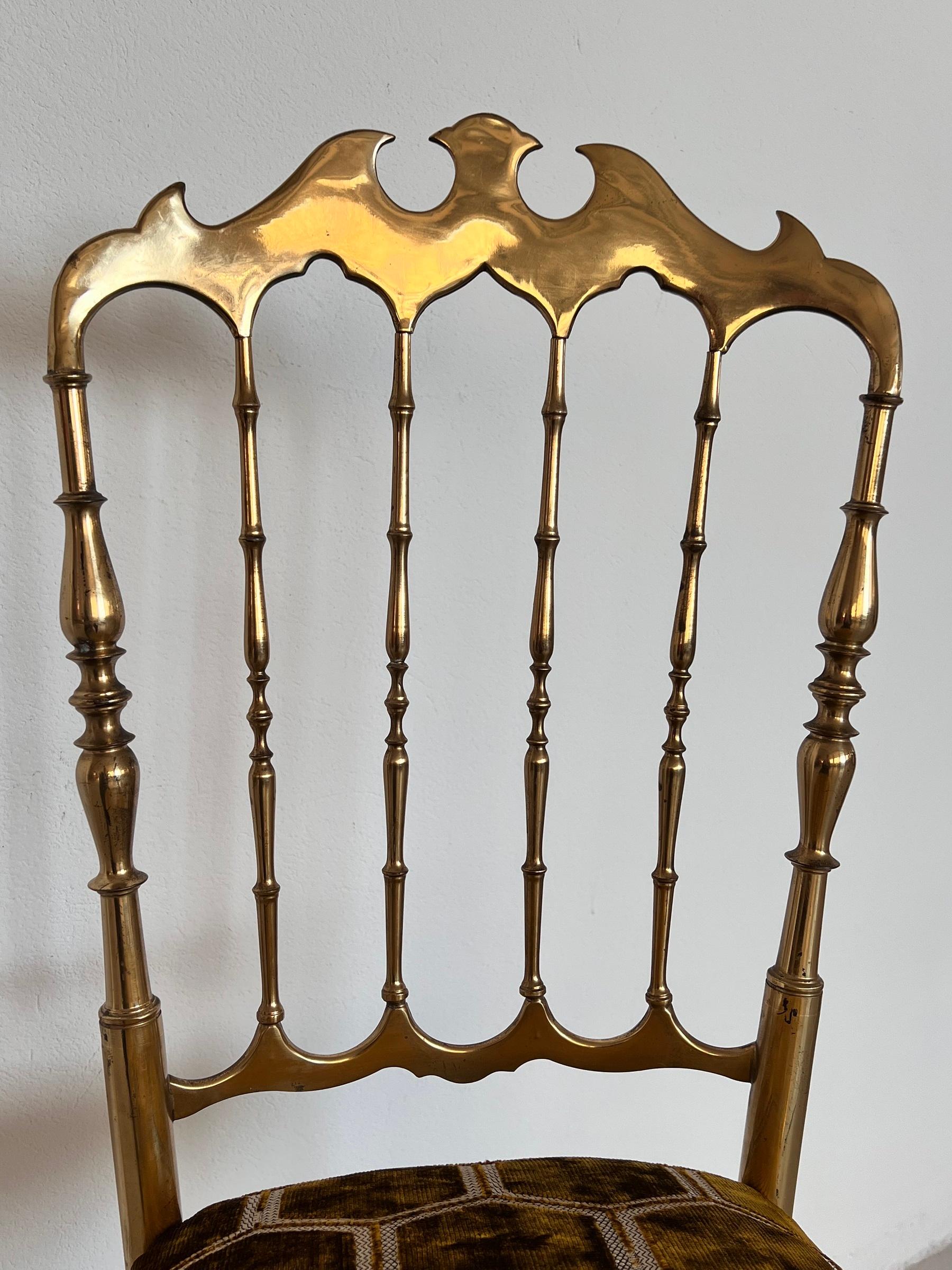 Italian Mid-Century Chiavari Chair in Full Brass with New Upholstery, 1970s For Sale 7