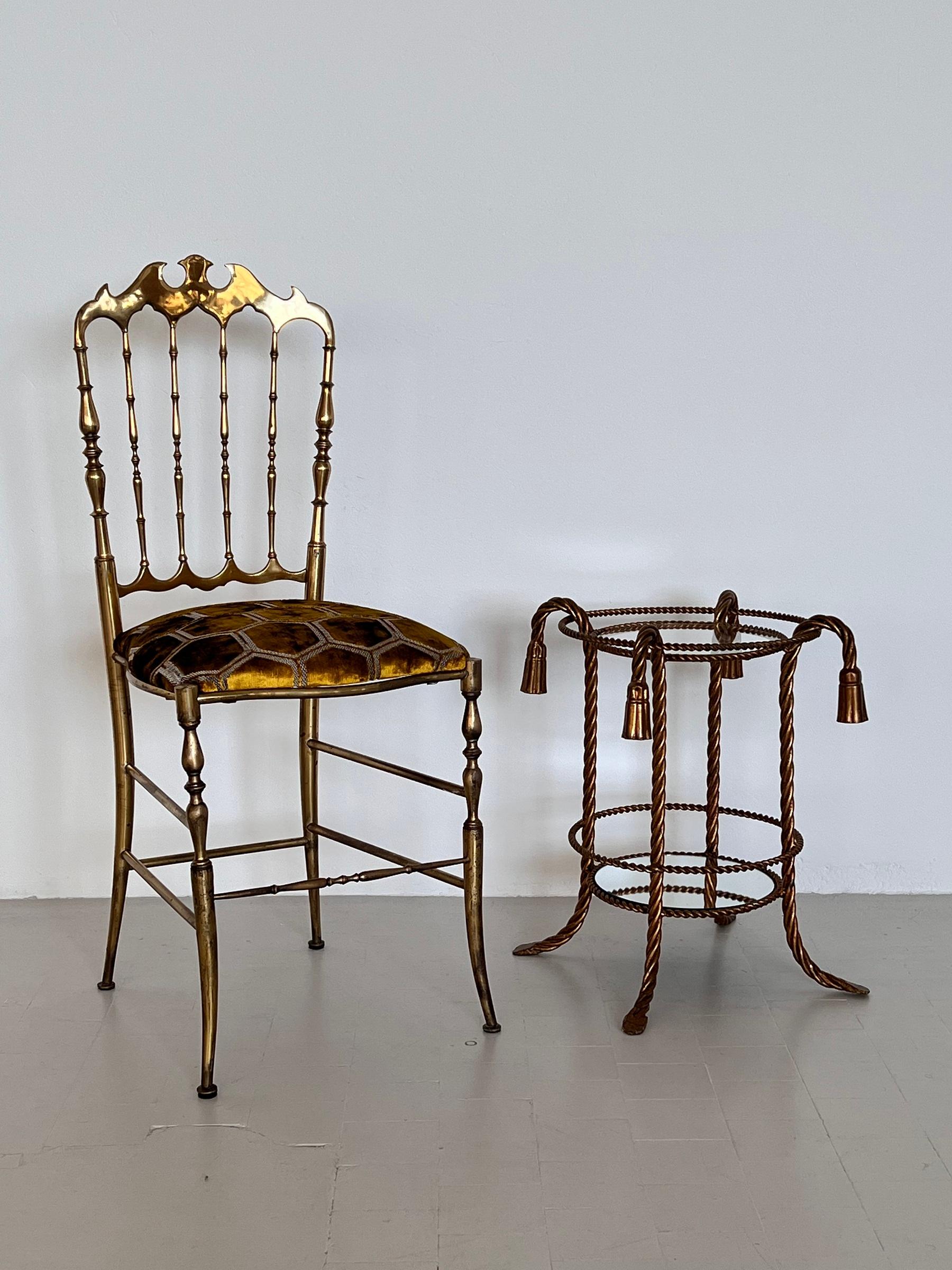 Italian Mid-Century Chiavari Chair in Full Brass with New Upholstery, 1970s For Sale 4