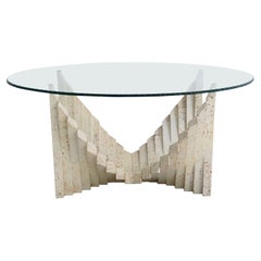 Italian Midcentury Chic Travertine Marble Coffee Table with Cut Glass Top, 1970s