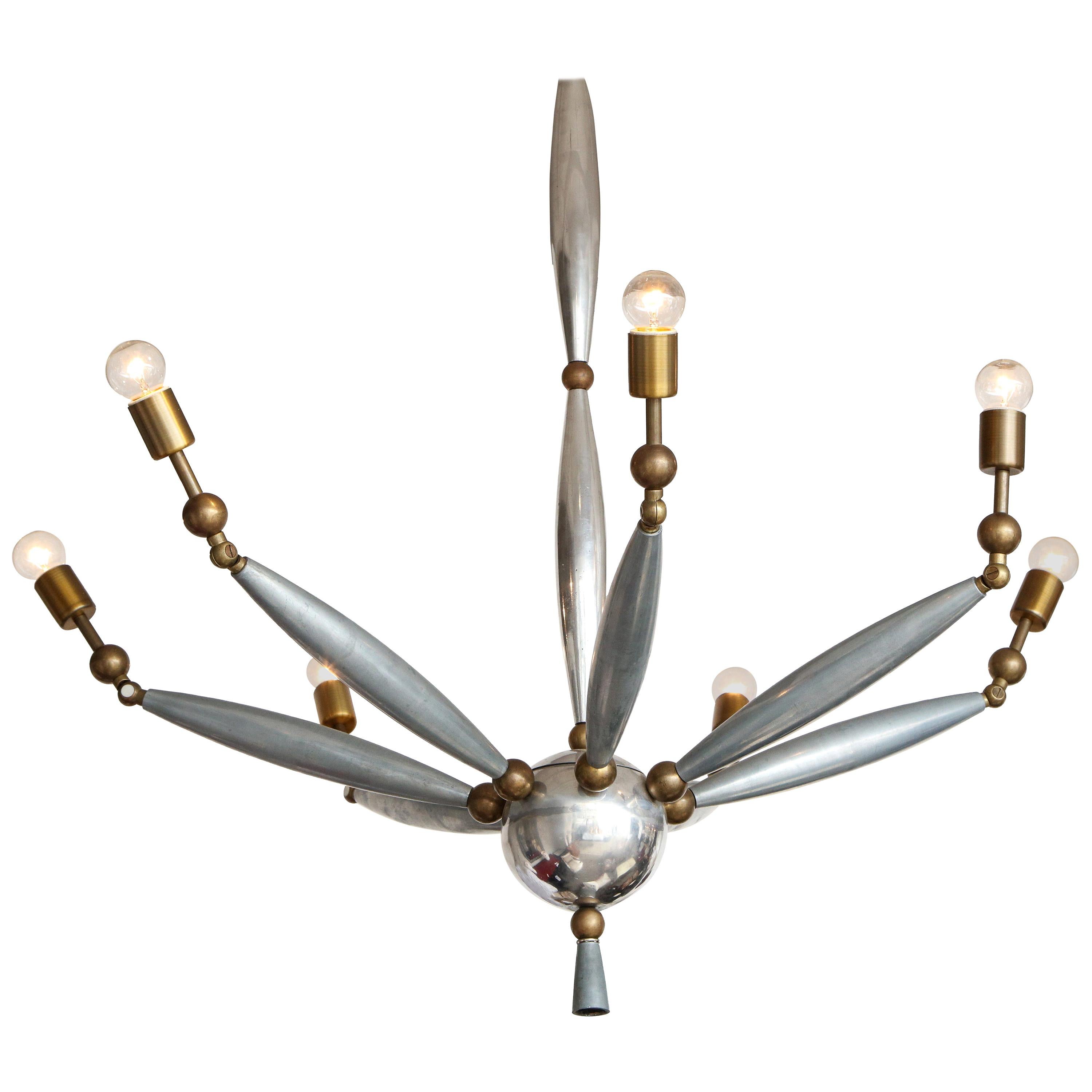 Italian Mid-Century Articulated Chrome and Brass Chandelier
