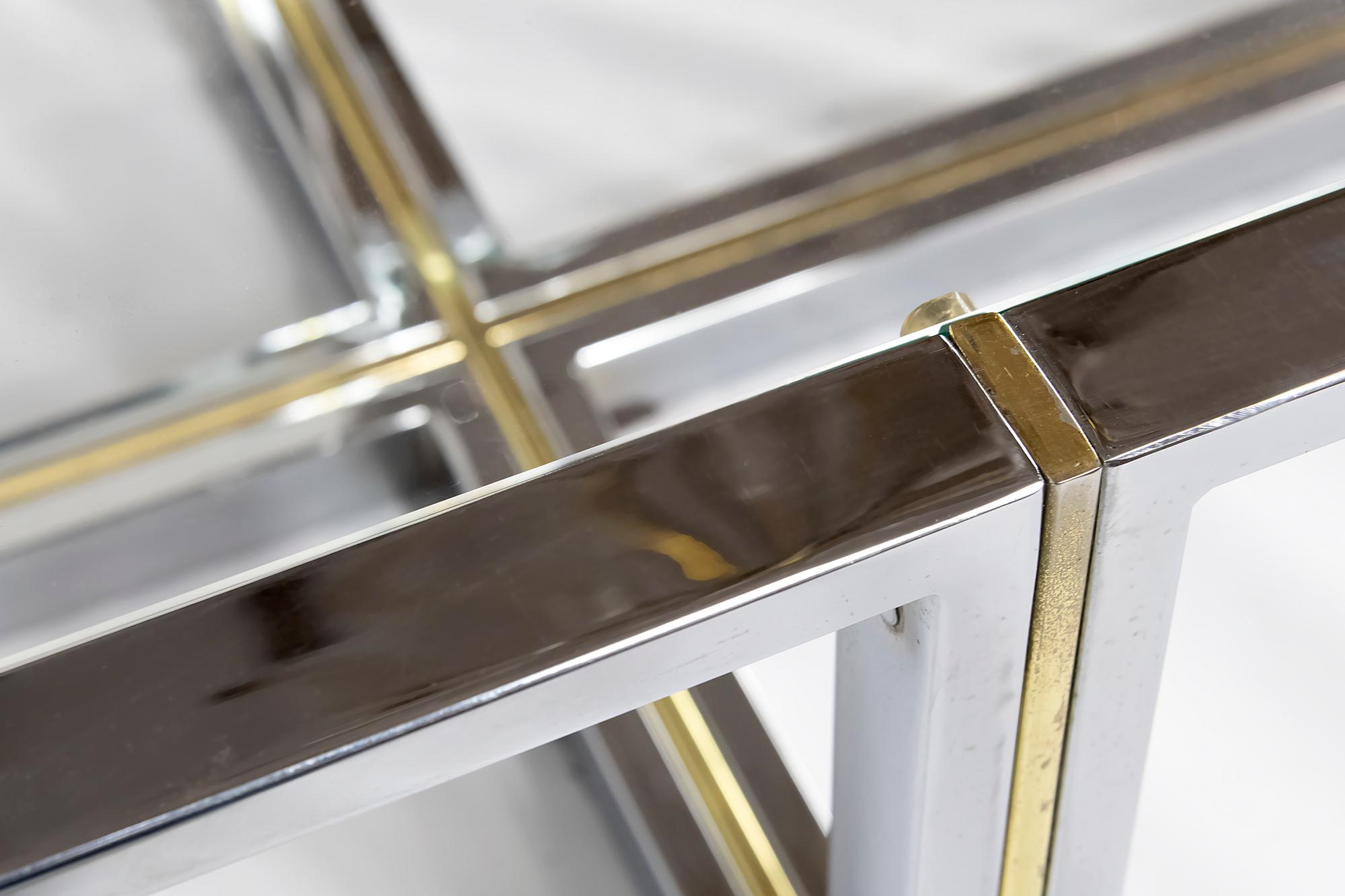 20th Century Italian Midcentury Chrome, Brass and Glass Coffee Table, Willy Rizzo, circa 1970