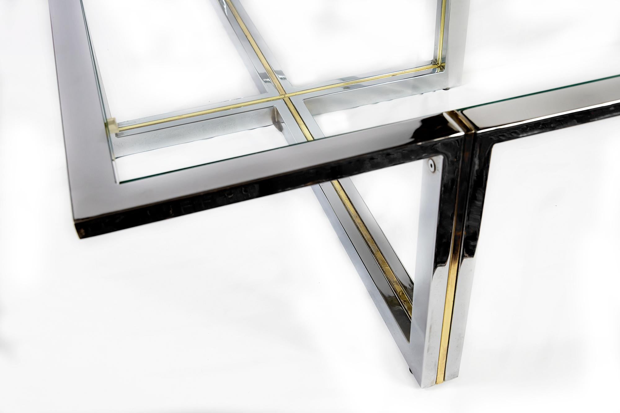 Italian Midcentury Chrome, Brass and Glass Coffee Table, Willy Rizzo, circa 1970 2